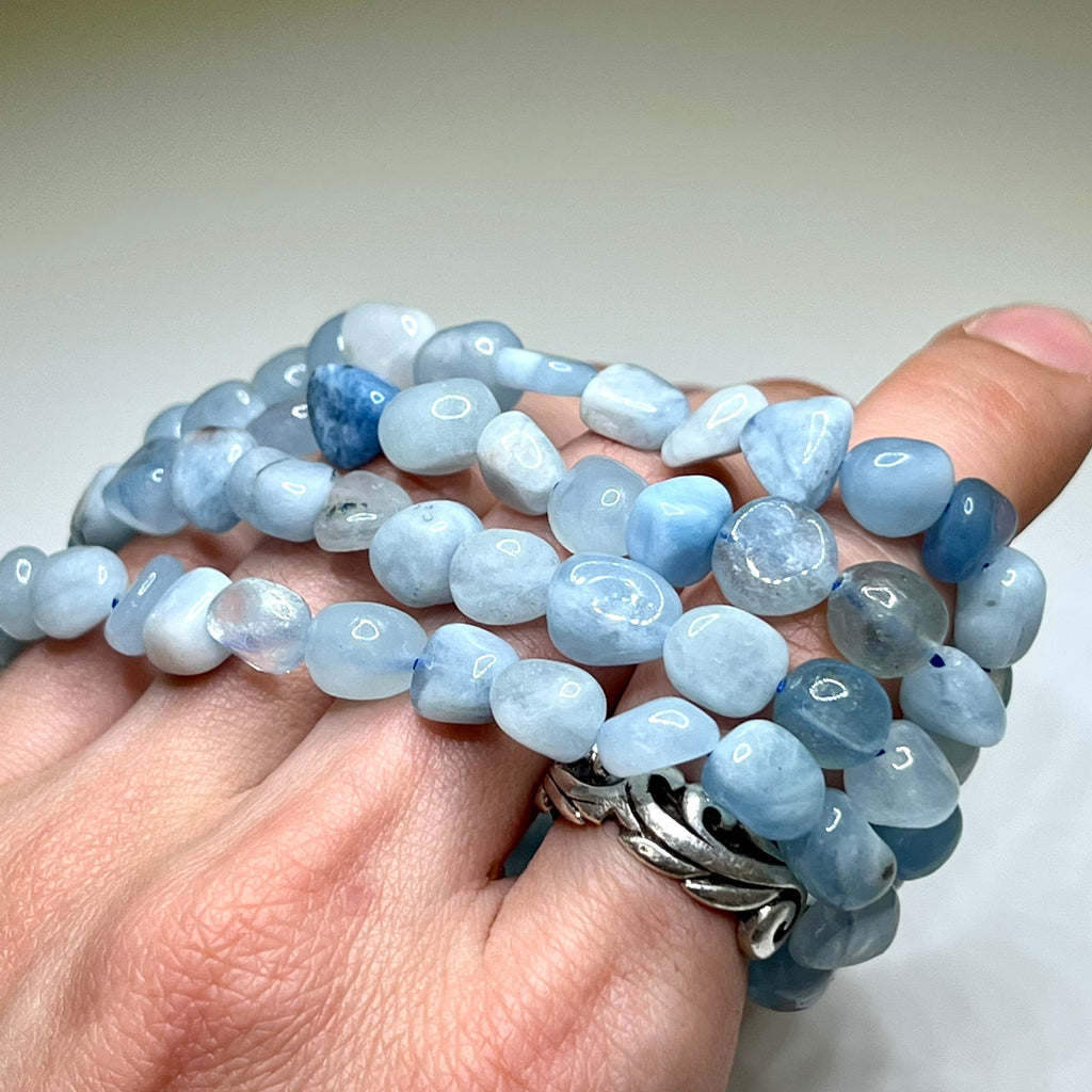 Aquamarine Crystal Bracelet, Tumbled Gemstone Beaded Bracelet