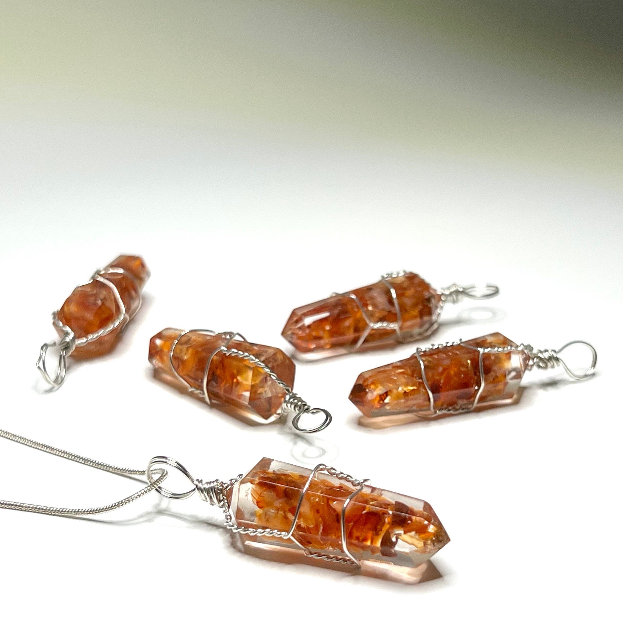 Carnelian in Orgonite Wire Wrapped Pendant Necklace