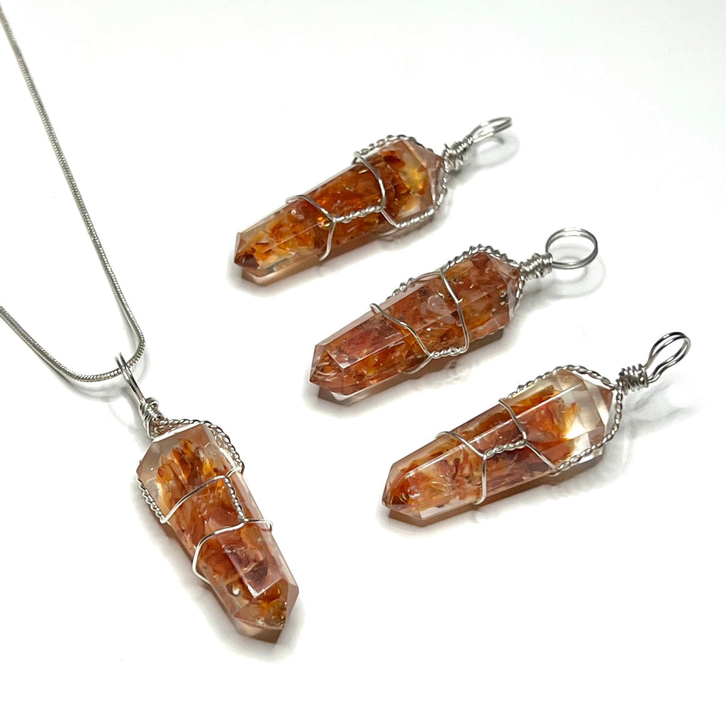 Carnelian in Orgonite Wire Wrapped Pendant Necklace