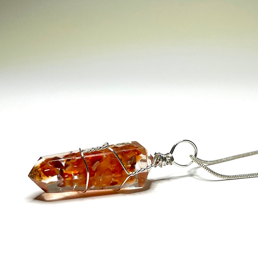 Carnelian in Orgonite Wire Wrapped Pendant Necklace