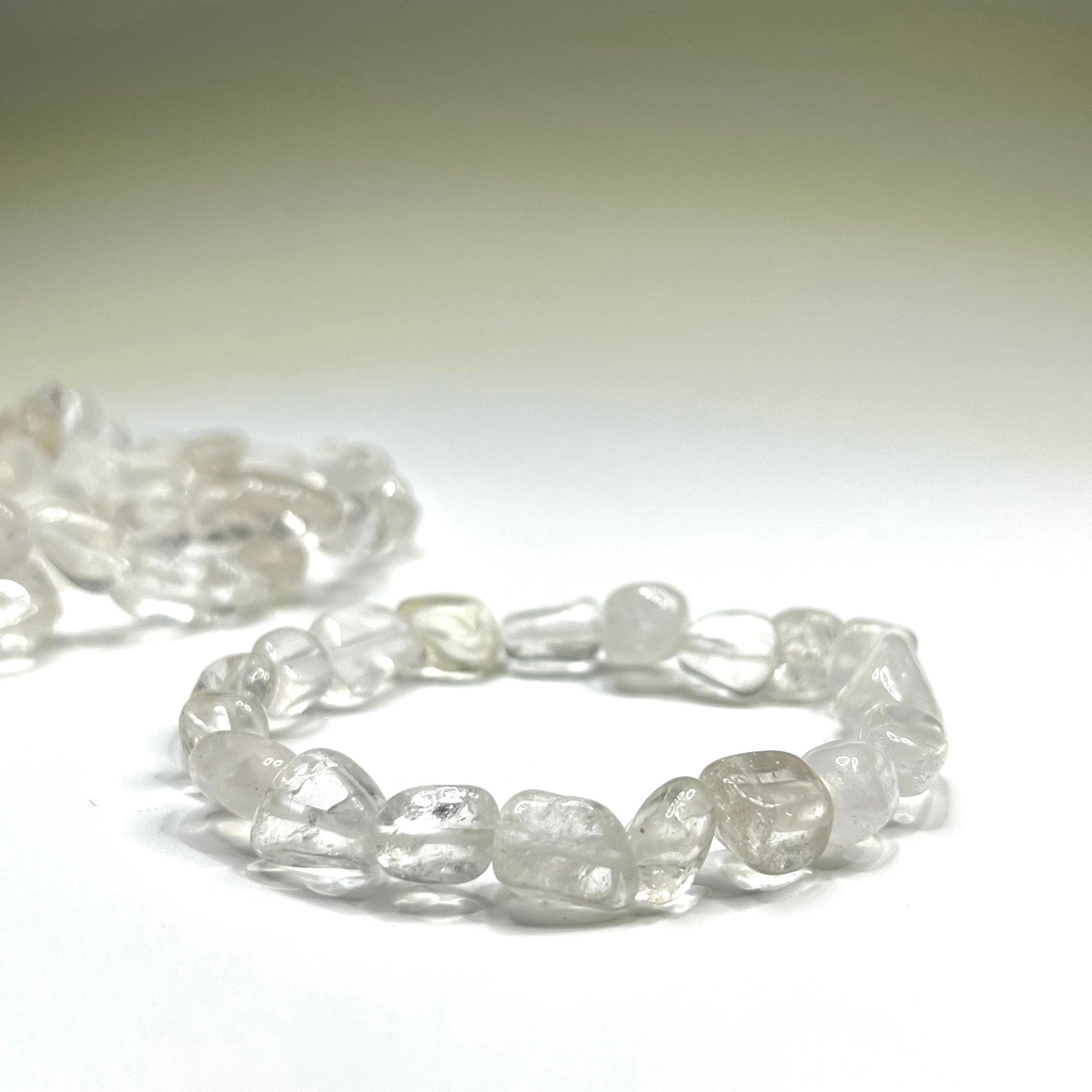 Quartz Crystal Beaded Bracelet: Tumbled Gemstone Stretch Bracelet