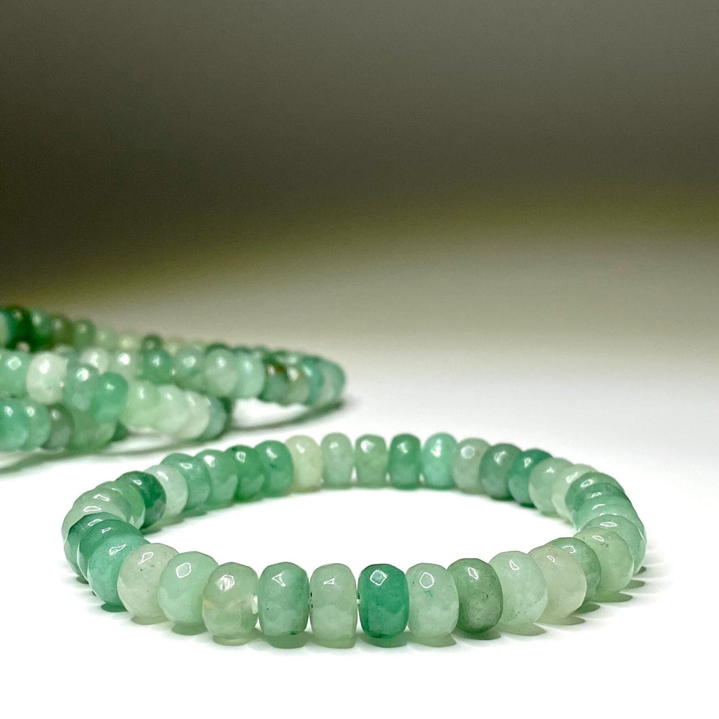 Green Aventurine Crystal Bracelet: Faceted Rondelle Beaded Bracelet