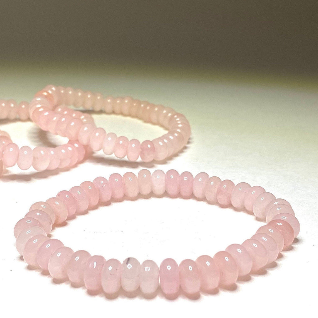 Rose Quartz Rondelle Bracelet: 6mm Gemstone Crystal Beaded Stretch Bracelet