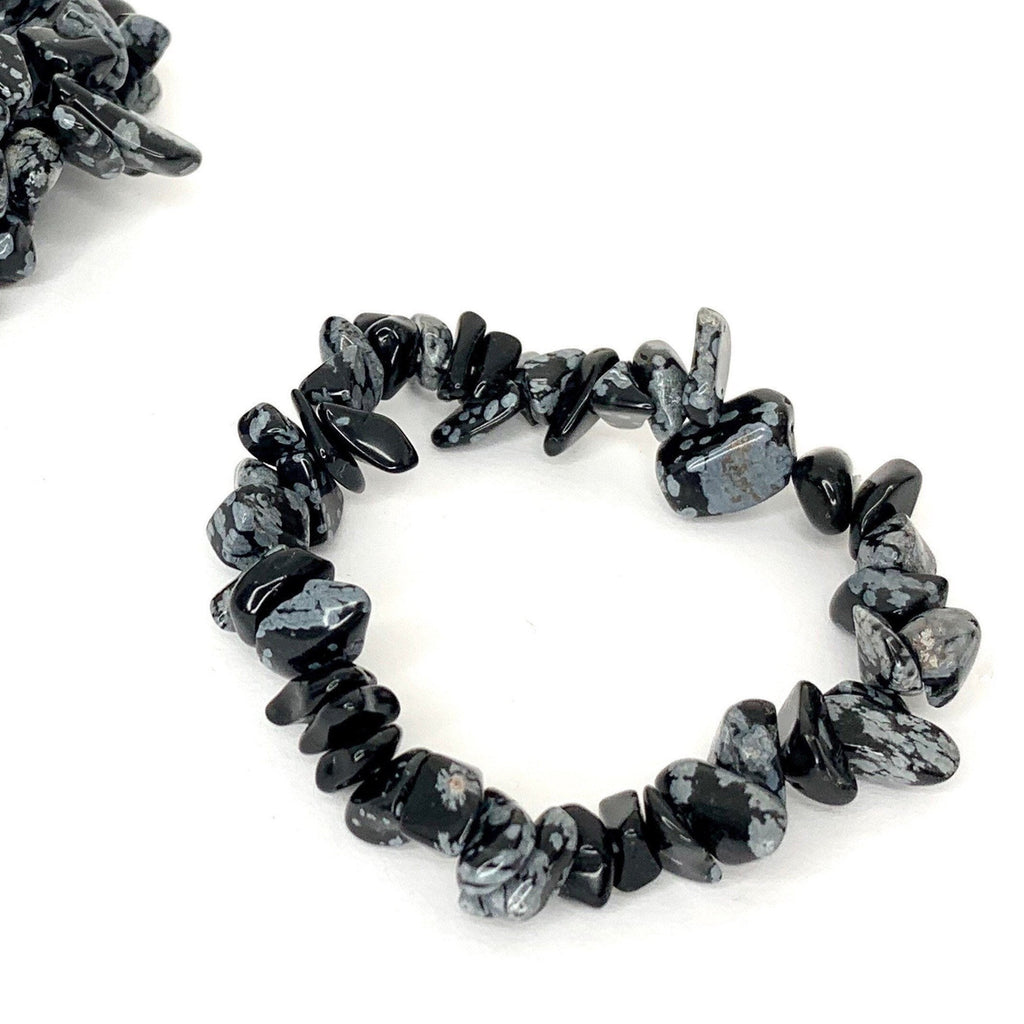 Snowflake Obsidian Crystal Chip Bracelet: Gemstone Beaded Stretch Bracelet