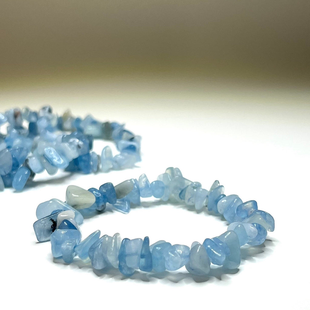 Aquamarine Crystal Chip Bracelet: Gemstone Beaded Stretch Bracelet