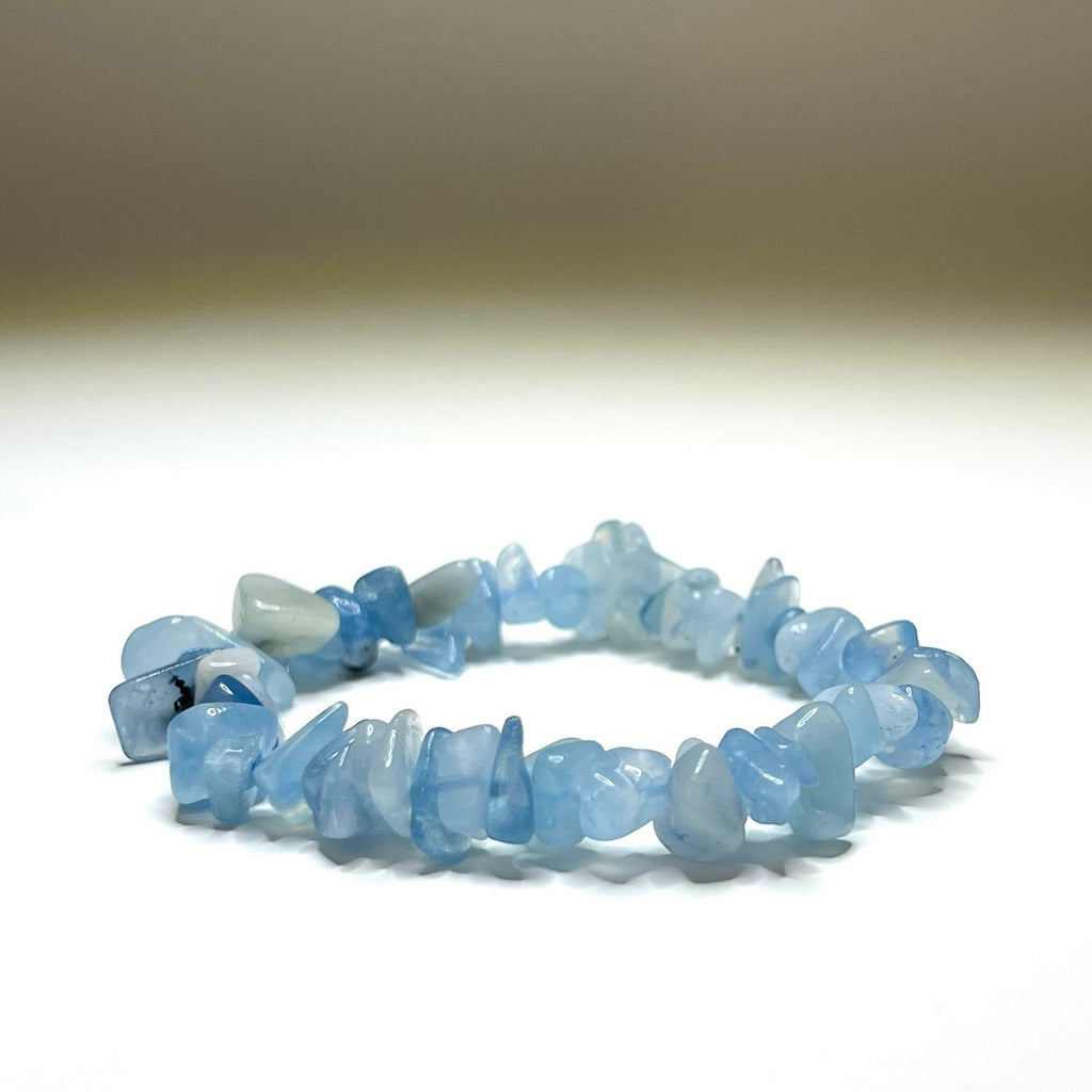 Aquamarine Crystal Chip Bracelet: Gemstone Beaded Stretch Bracelet