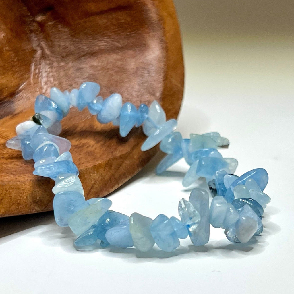 Aquamarine Crystal Chip Bracelet: Gemstone Beaded Stretch Bracelet