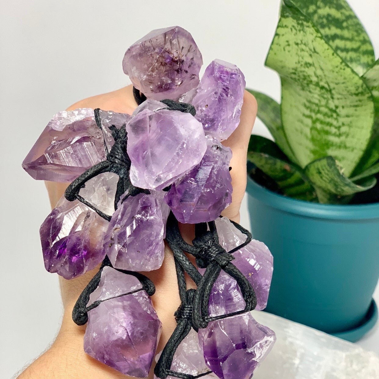 Amethyst Crystal Point Necklace: Adjustable Cord Pendant Necklace