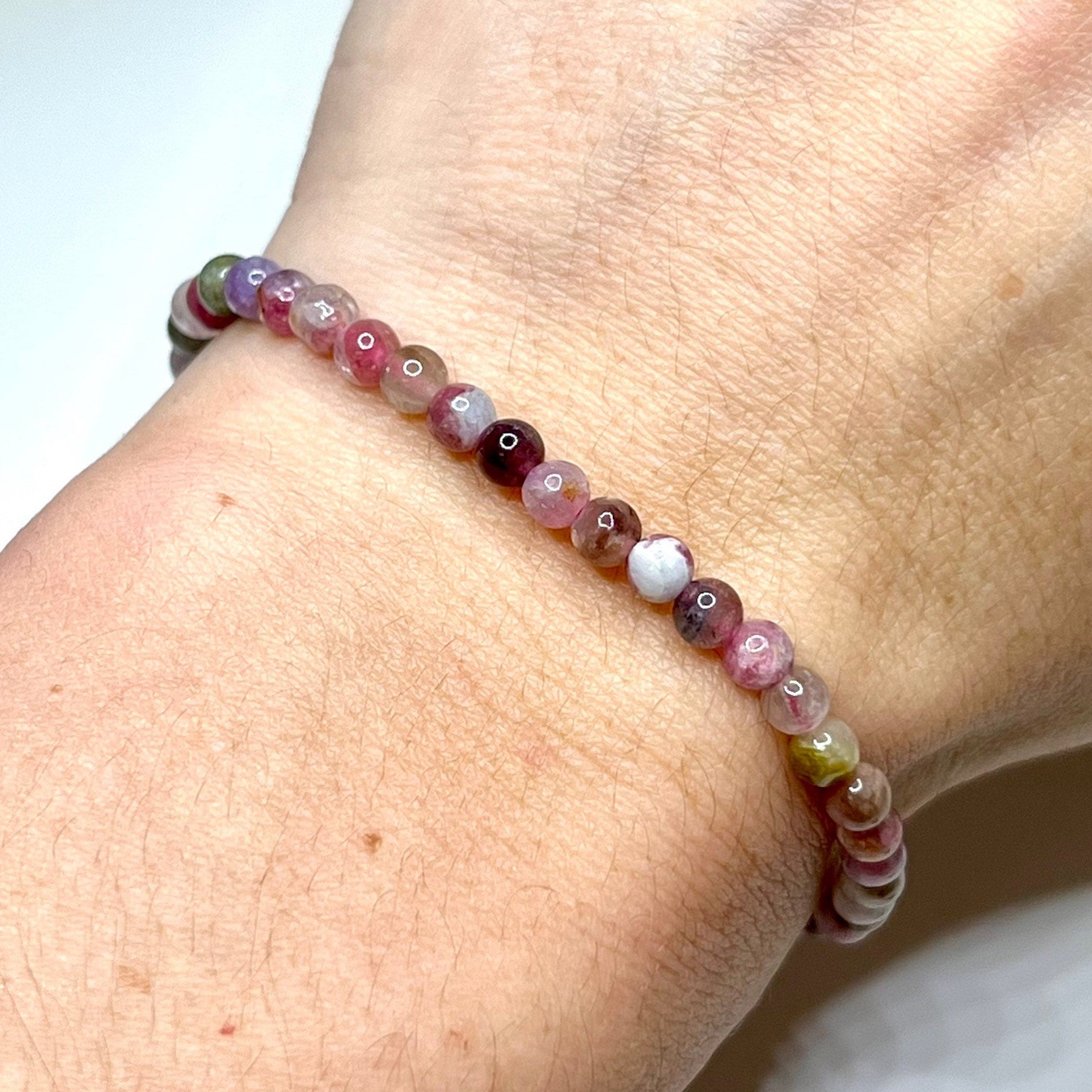 Watermelon Tourmaline Crystal Bracelet: Handmade Gemstone Beaded Bracelet