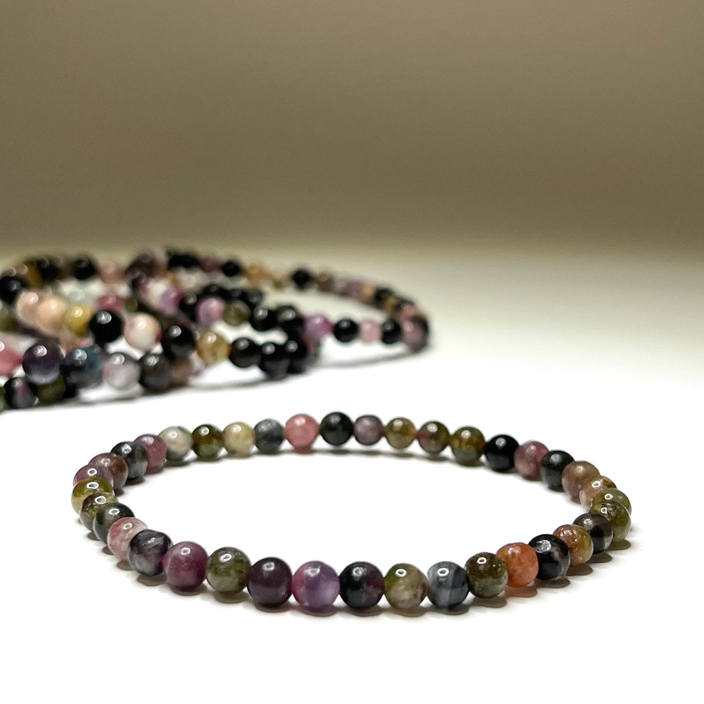 Watermelon Tourmaline Crystal Bracelet: Handmade Gemstone Beaded Bracelet