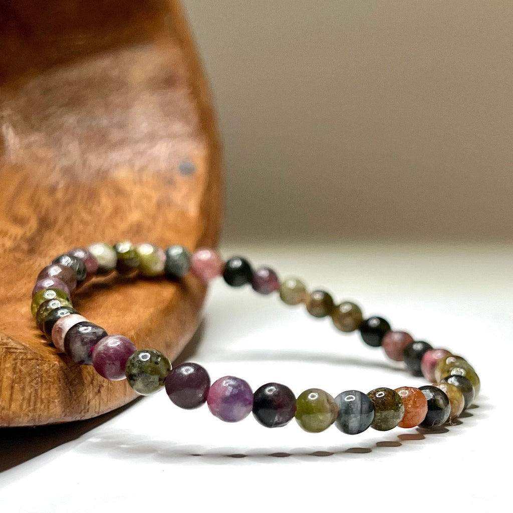 Watermelon Tourmaline Crystal Bracelet: Handmade Gemstone Beaded Bracelet