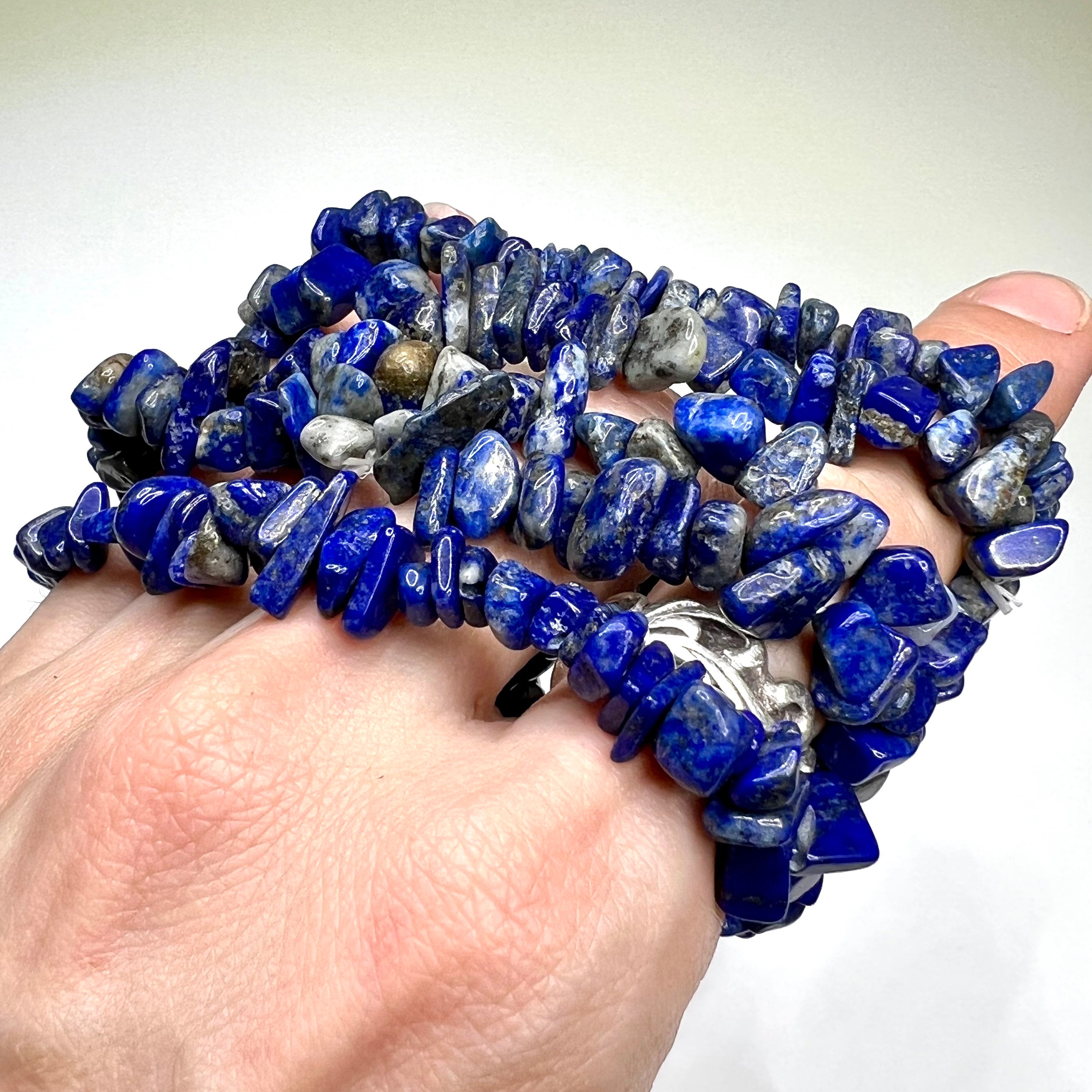 Lapis Lazuli Crystal Chip Bracelet: Gemstone Beaded Stretch Bracelet