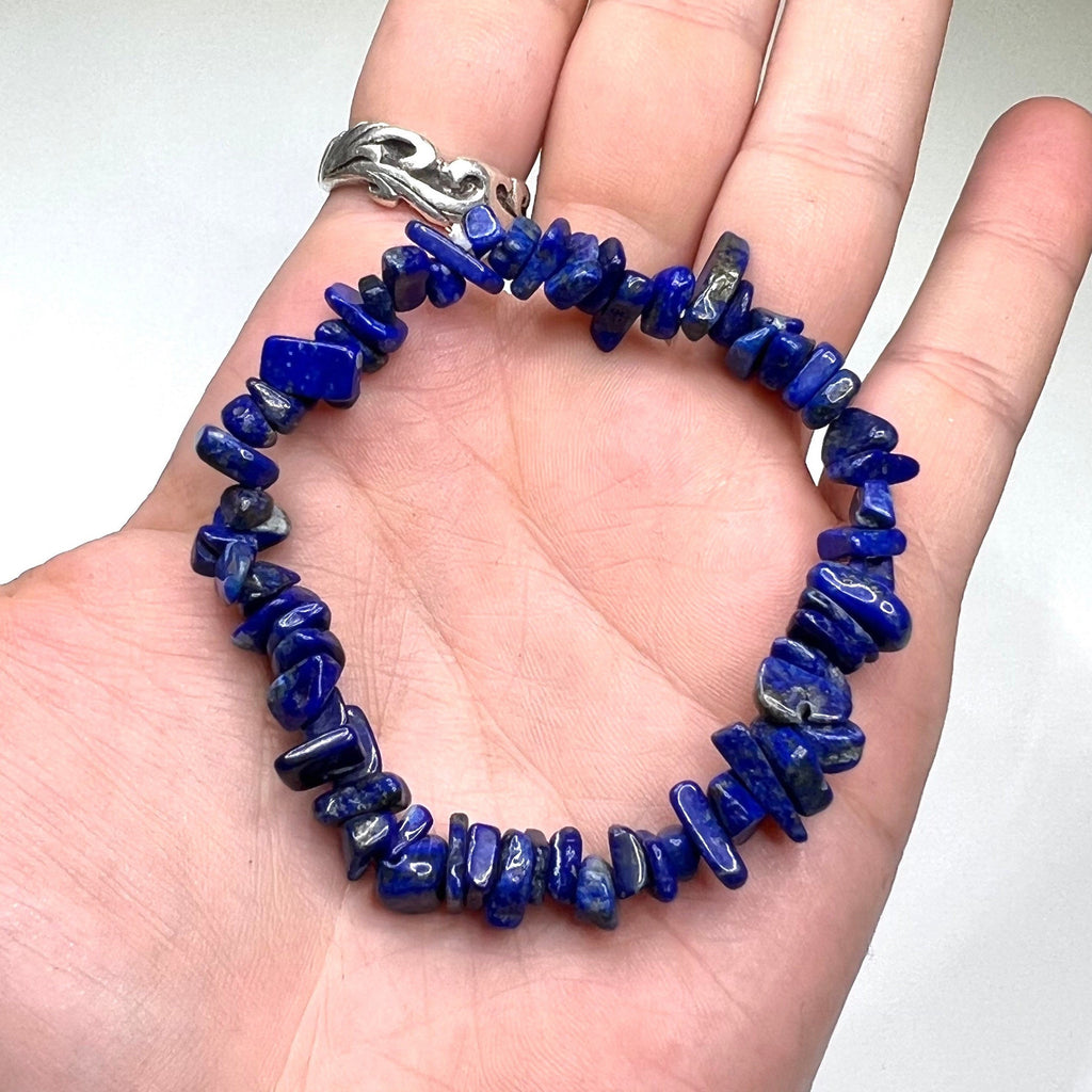 Lapis Lazuli Crystal Chip Bracelet: Gemstone Beaded Stretch Bracelet