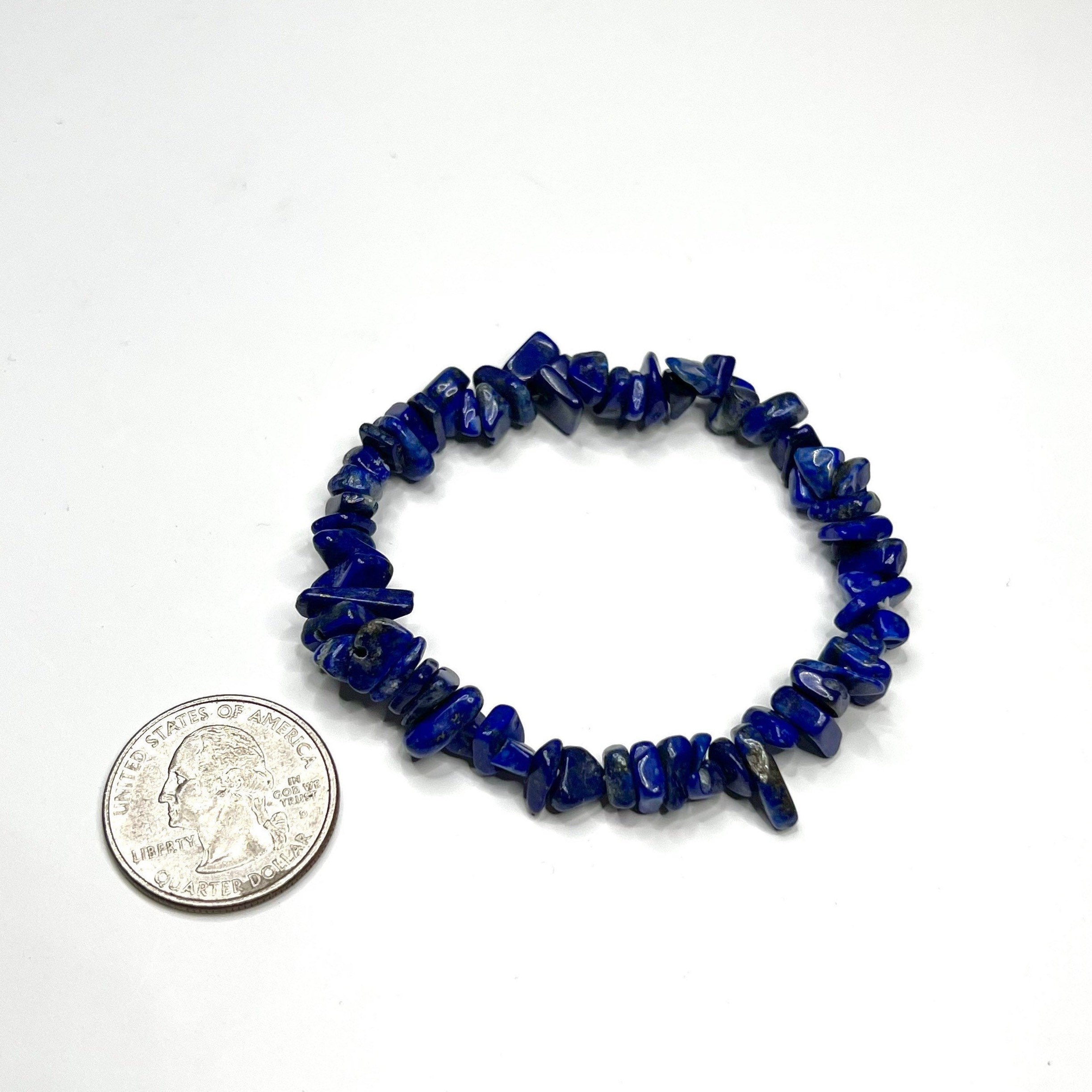 Lapis Lazuli Crystal Chip Bracelet: Gemstone Beaded Stretch Bracelet