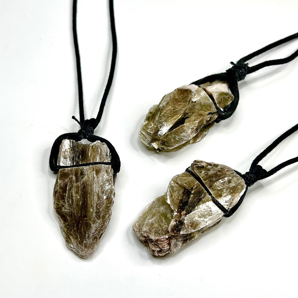 Golden Mica Crystal Cluster Necklace: Muscovite on Black Cord
