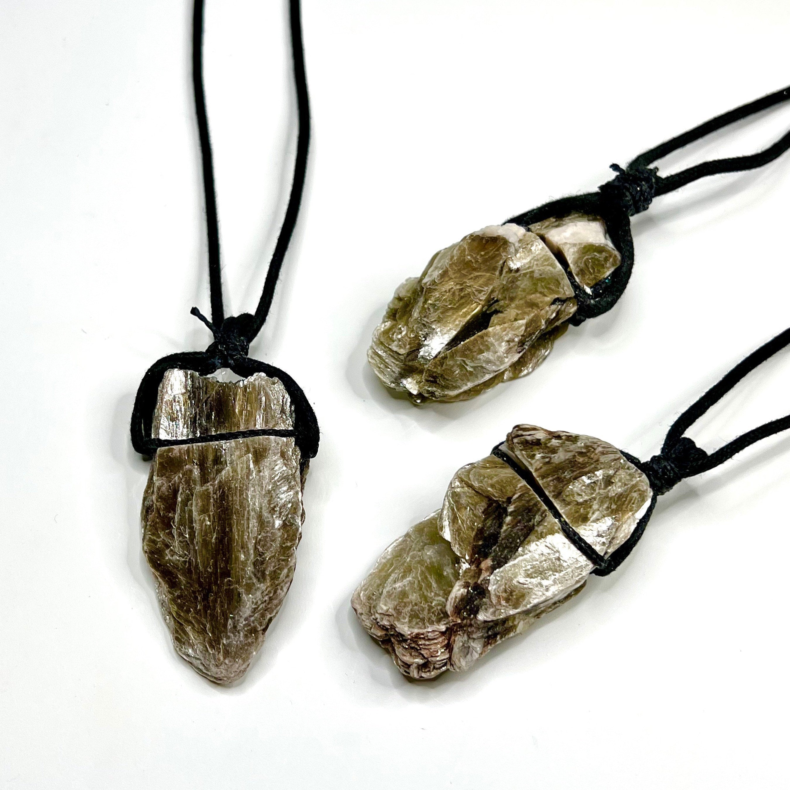 Golden Mica Crystal Cluster Necklace: Muscovite on Black Cord