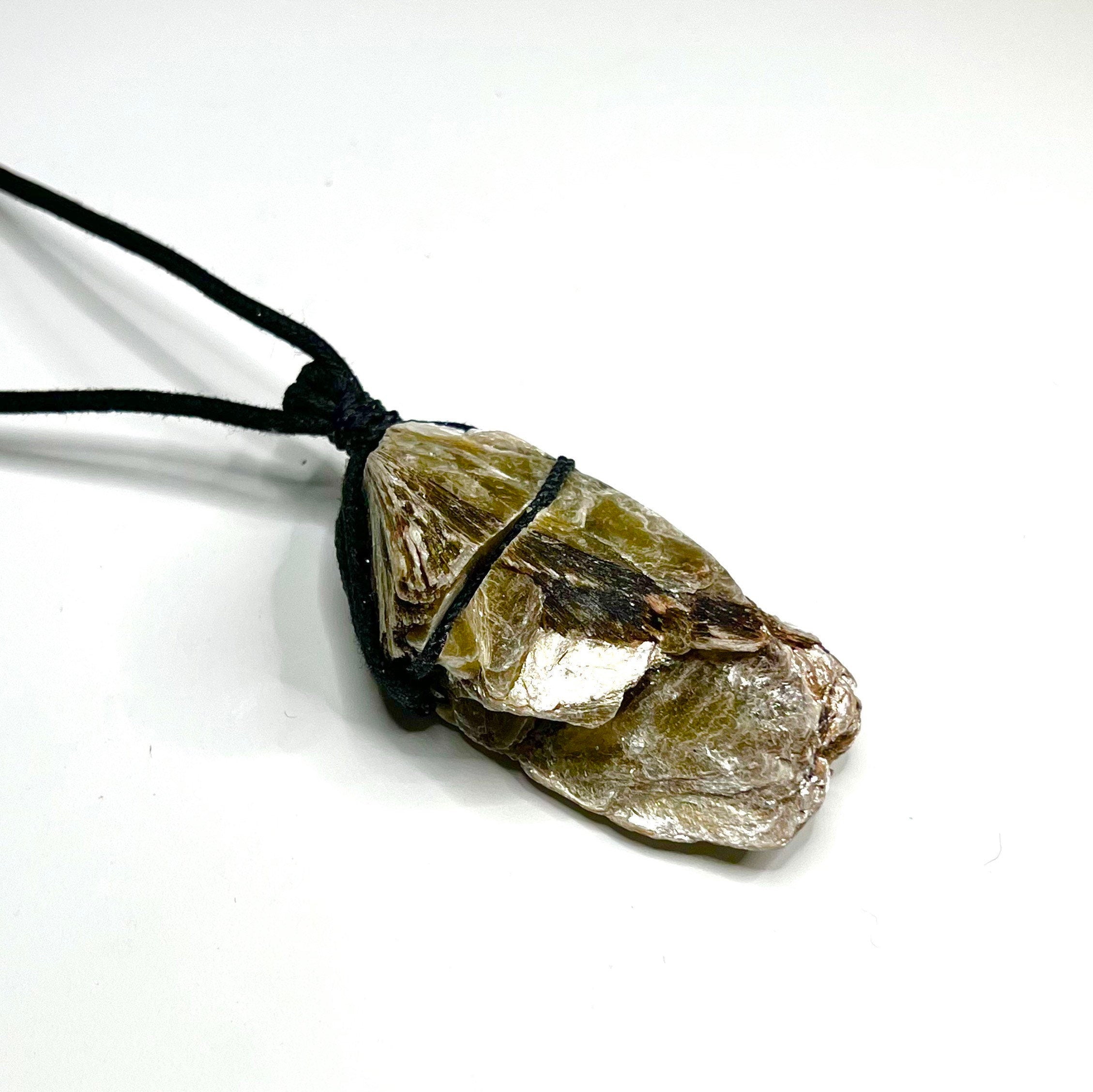 Golden Mica Crystal Cluster Necklace: Muscovite on Black Cord
