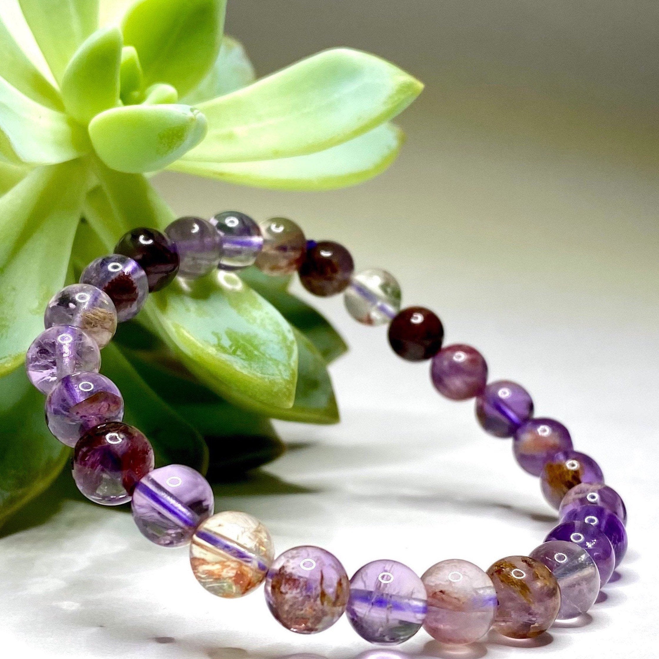 Amethyst Super Seven Crystal Bracelet: Handmade Gemstone Beaded Bracelet