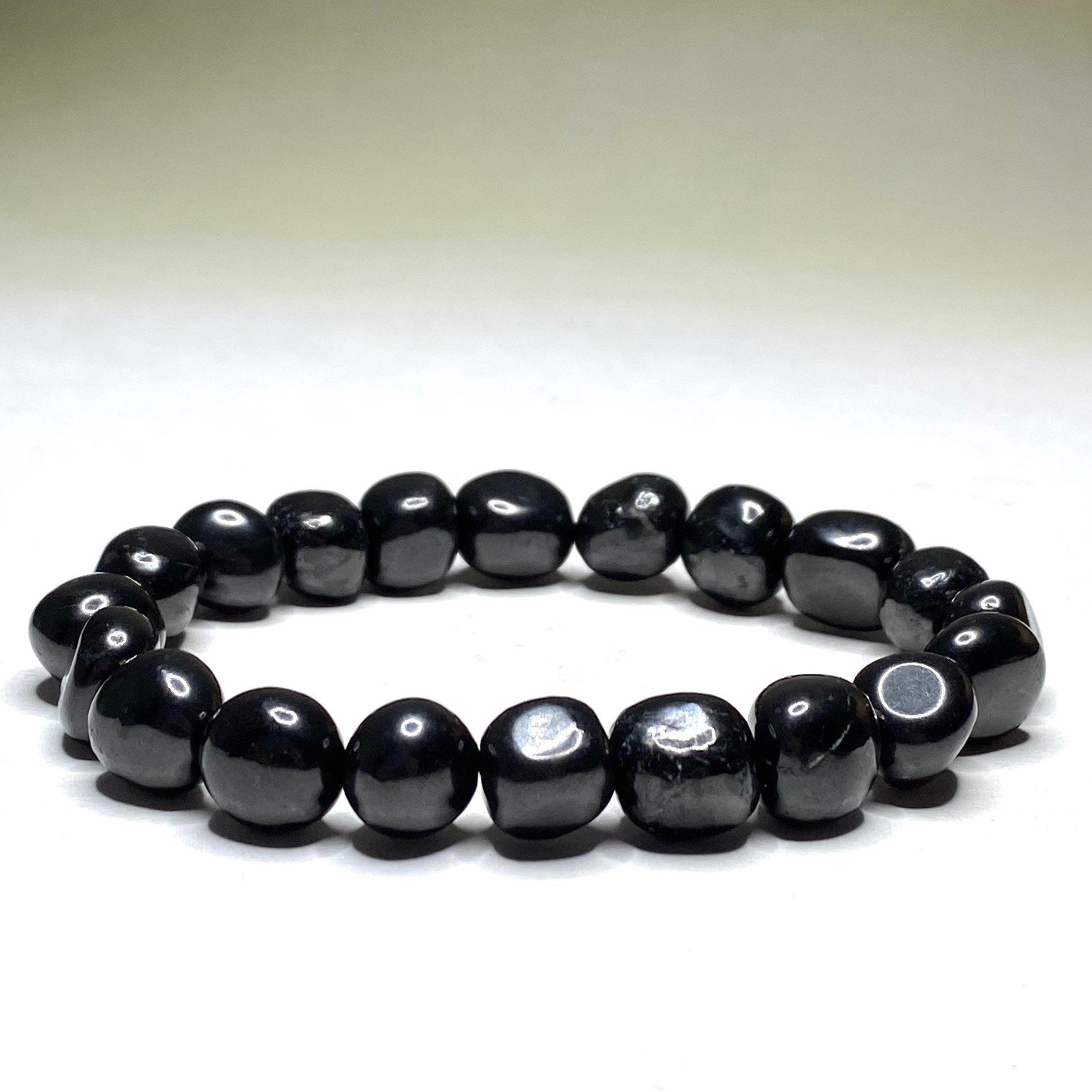 Shungite Crystal Beaded Bracelet: Handmade Tumbled Stone Bracelet, EMF Protection