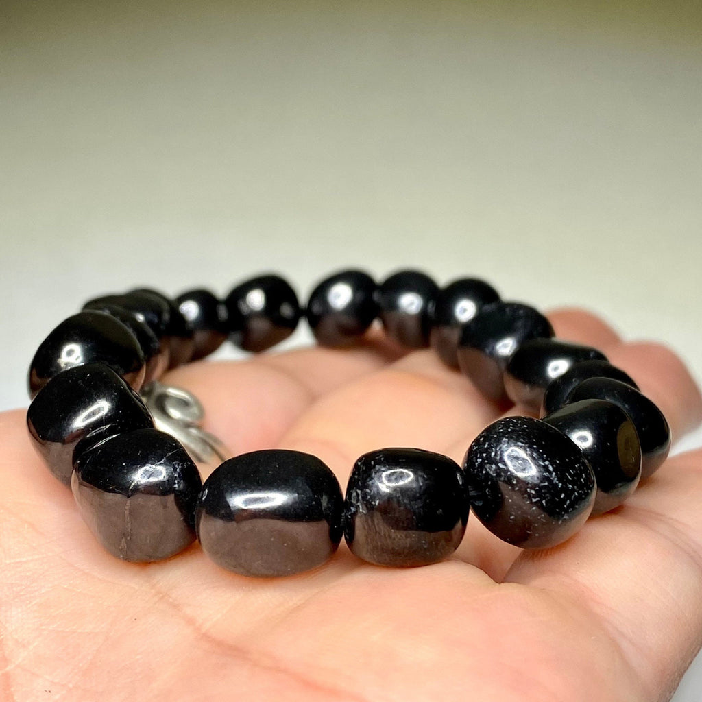 Shungite Crystal Beaded Bracelet: Handmade Tumbled Stone Bracelet, EMF Protection