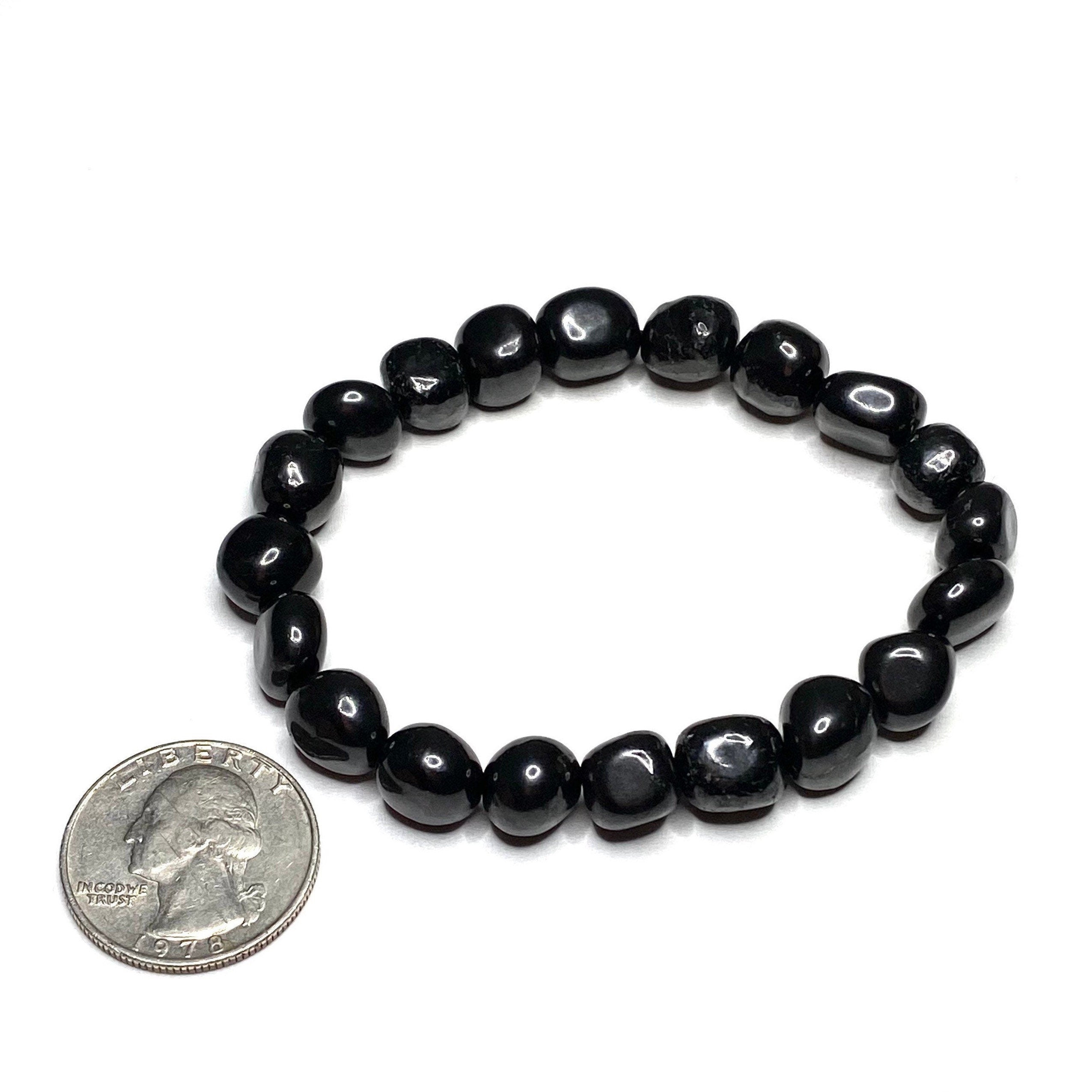 Shungite Crystal Beaded Bracelet: Handmade Tumbled Stone Bracelet, EMF Protection