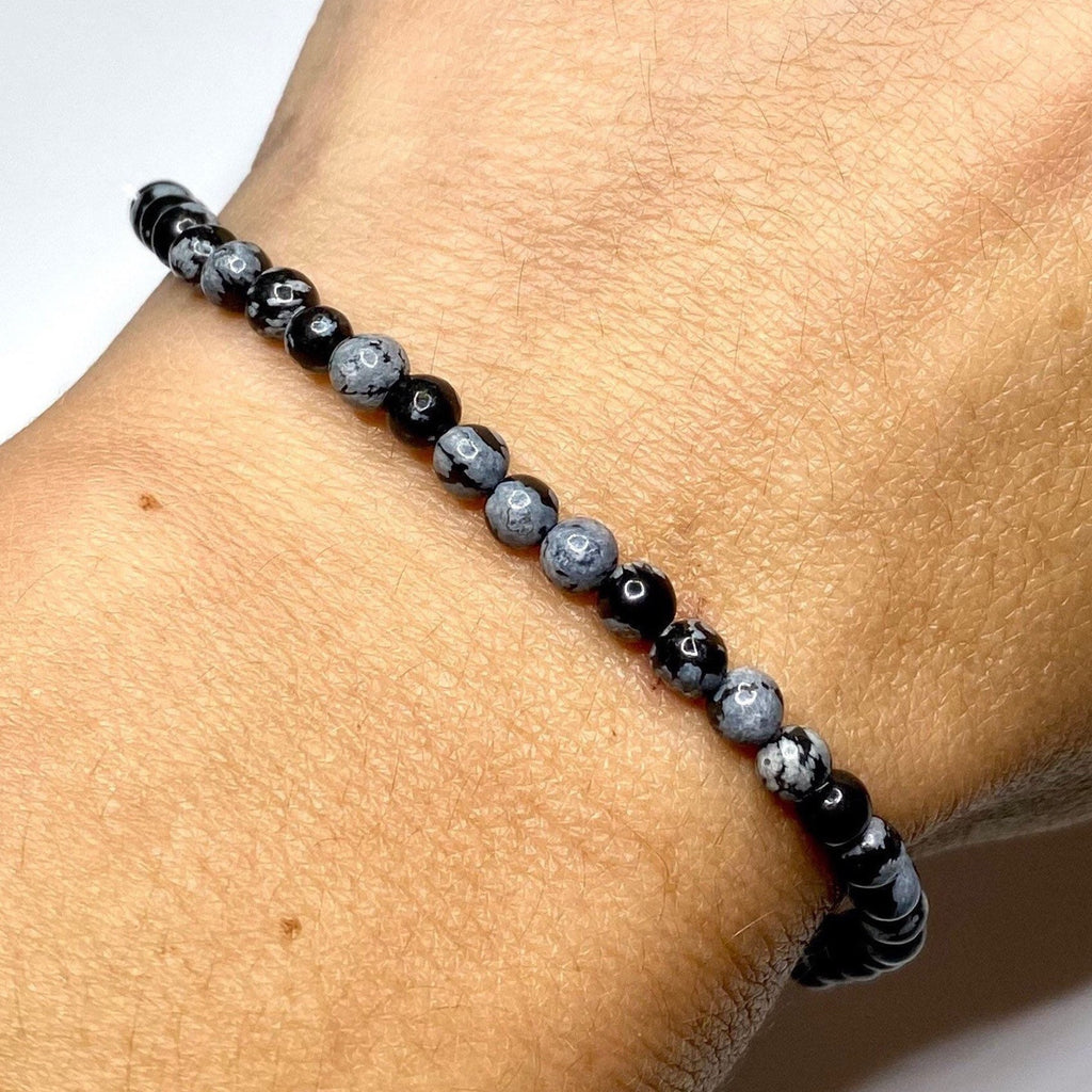 Snowflake Obsidian Crystal Bracelet: Gemstone Beaded Bracelet