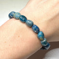 Blue Apatite Crystal Bracelet: 8mm Gemstone Beaded Stretch Bracelet