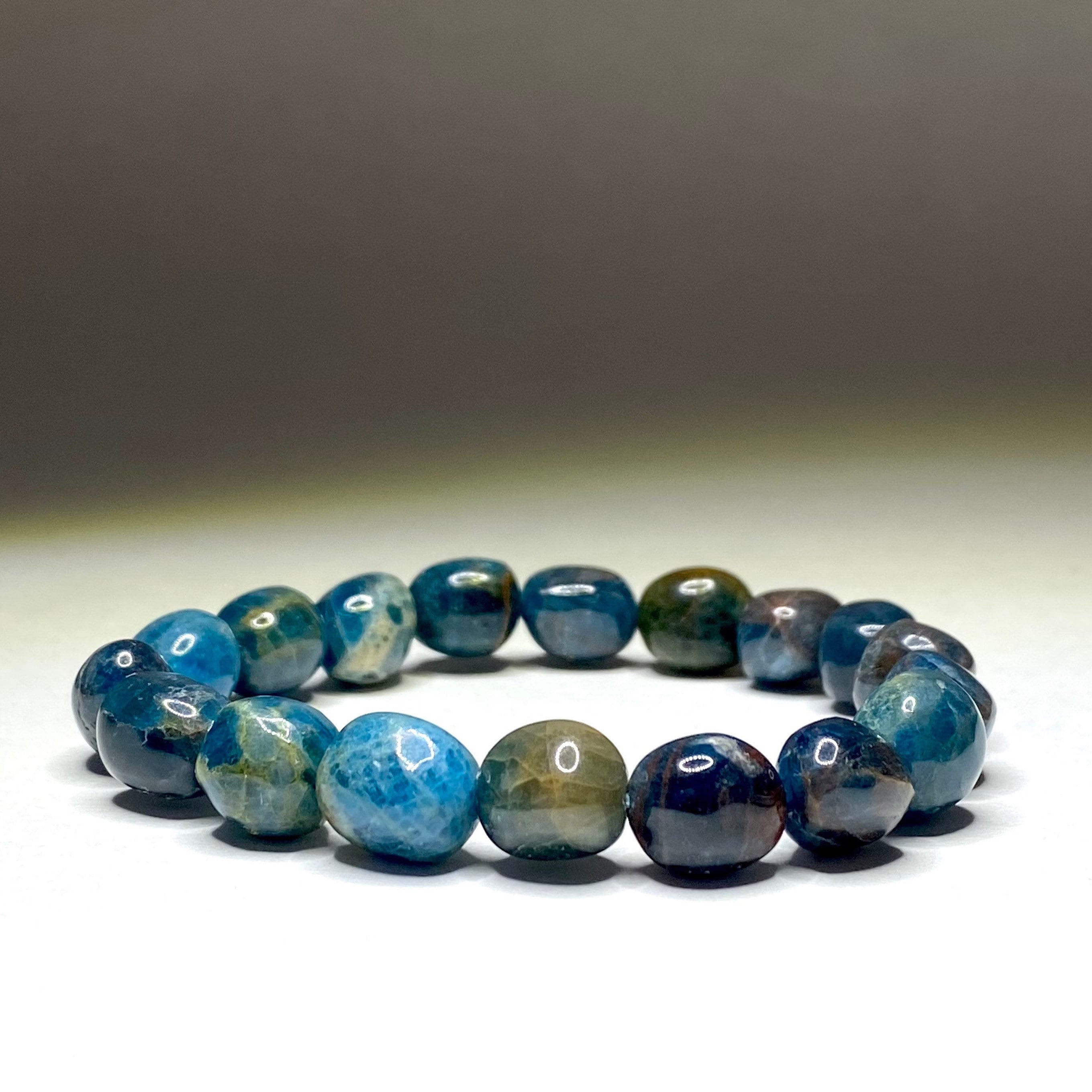Blue Apatite Crystal Bracelet: 8mm Gemstone Beaded Stretch Bracelet