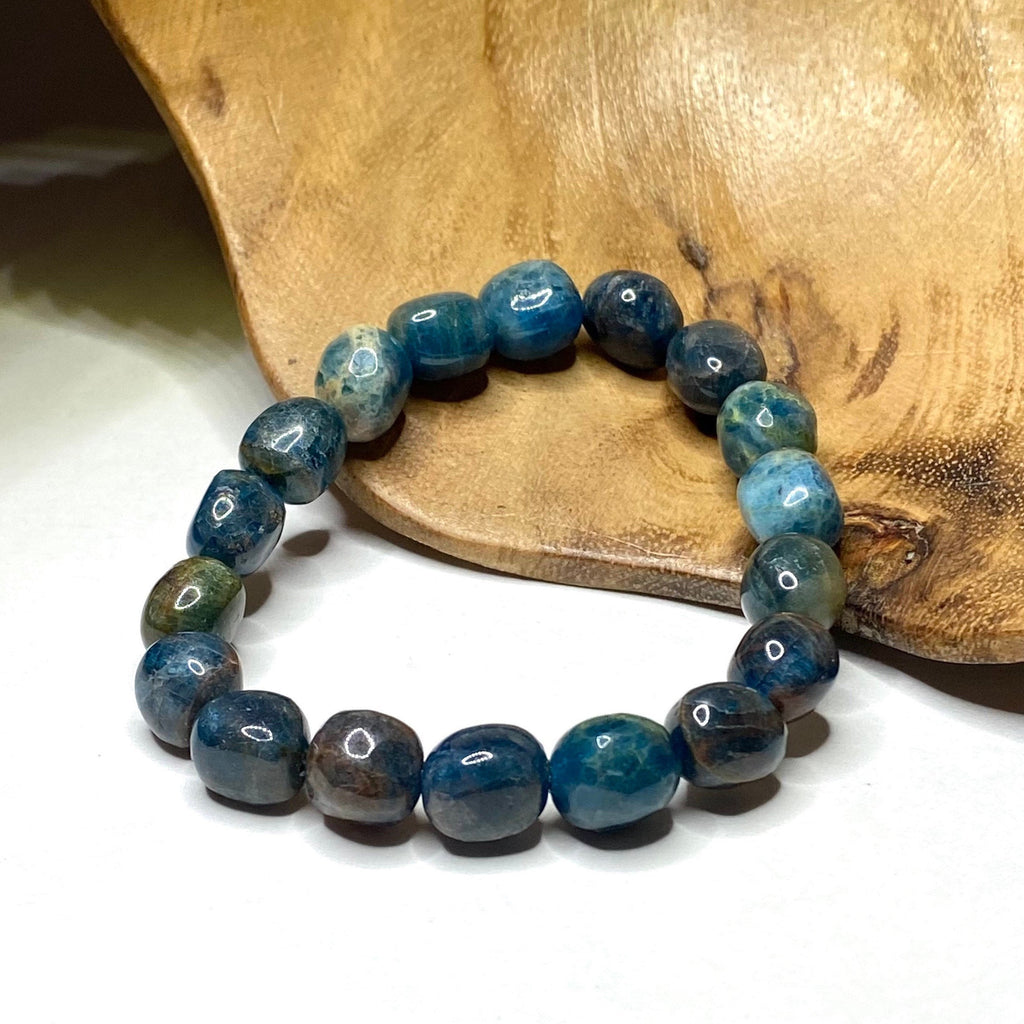 Blue Apatite Crystal Bracelet: 8mm Gemstone Beaded Stretch Bracelet