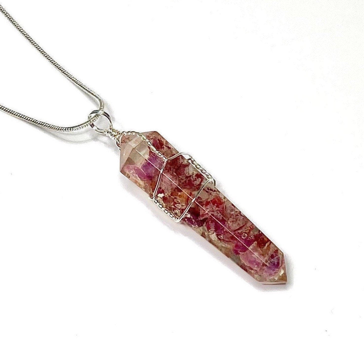 Ruby in Orgonite Wire Wrapped Pendant Necklace