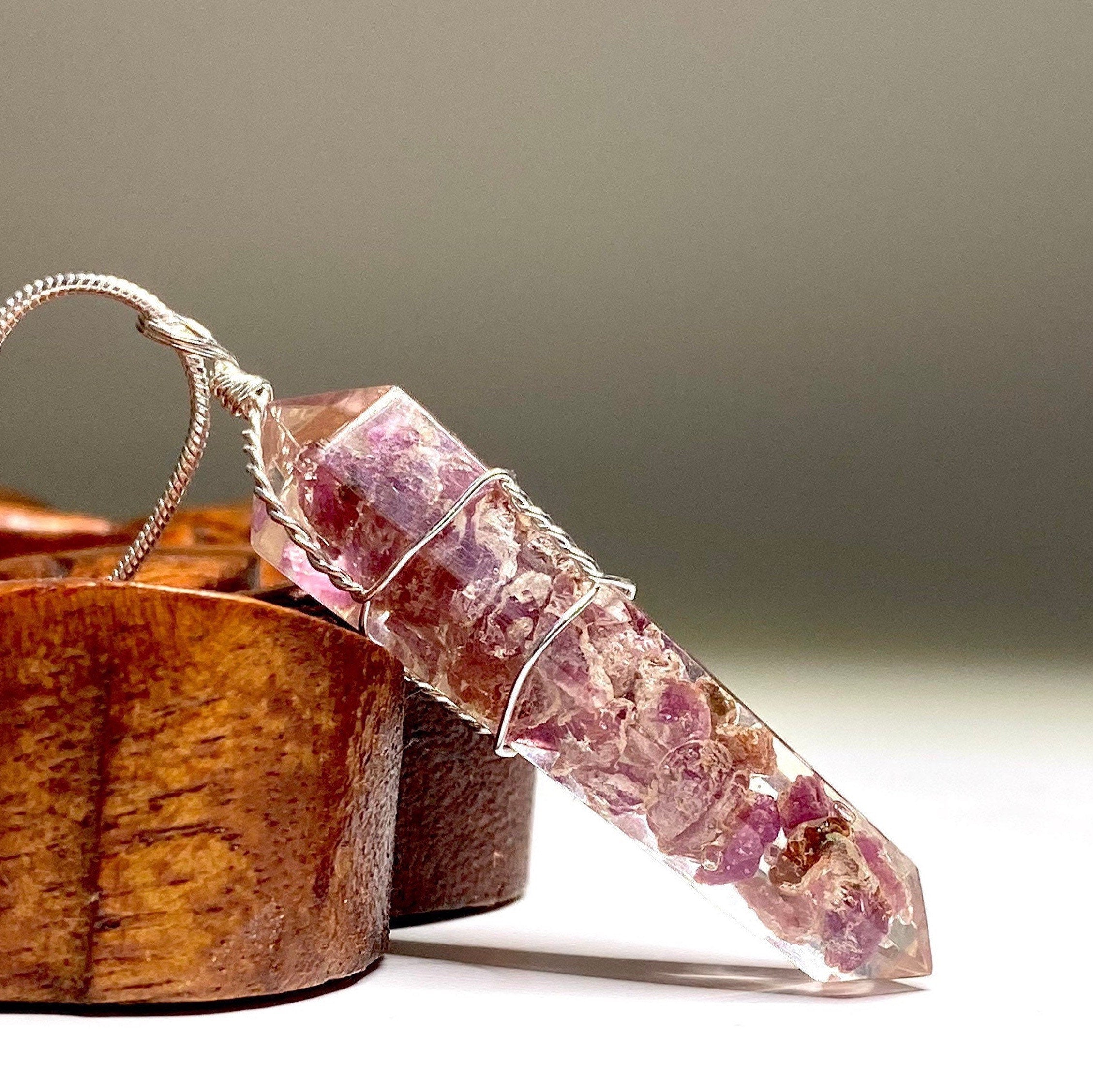 Ruby in Orgonite Wire Wrapped Pendant Necklace