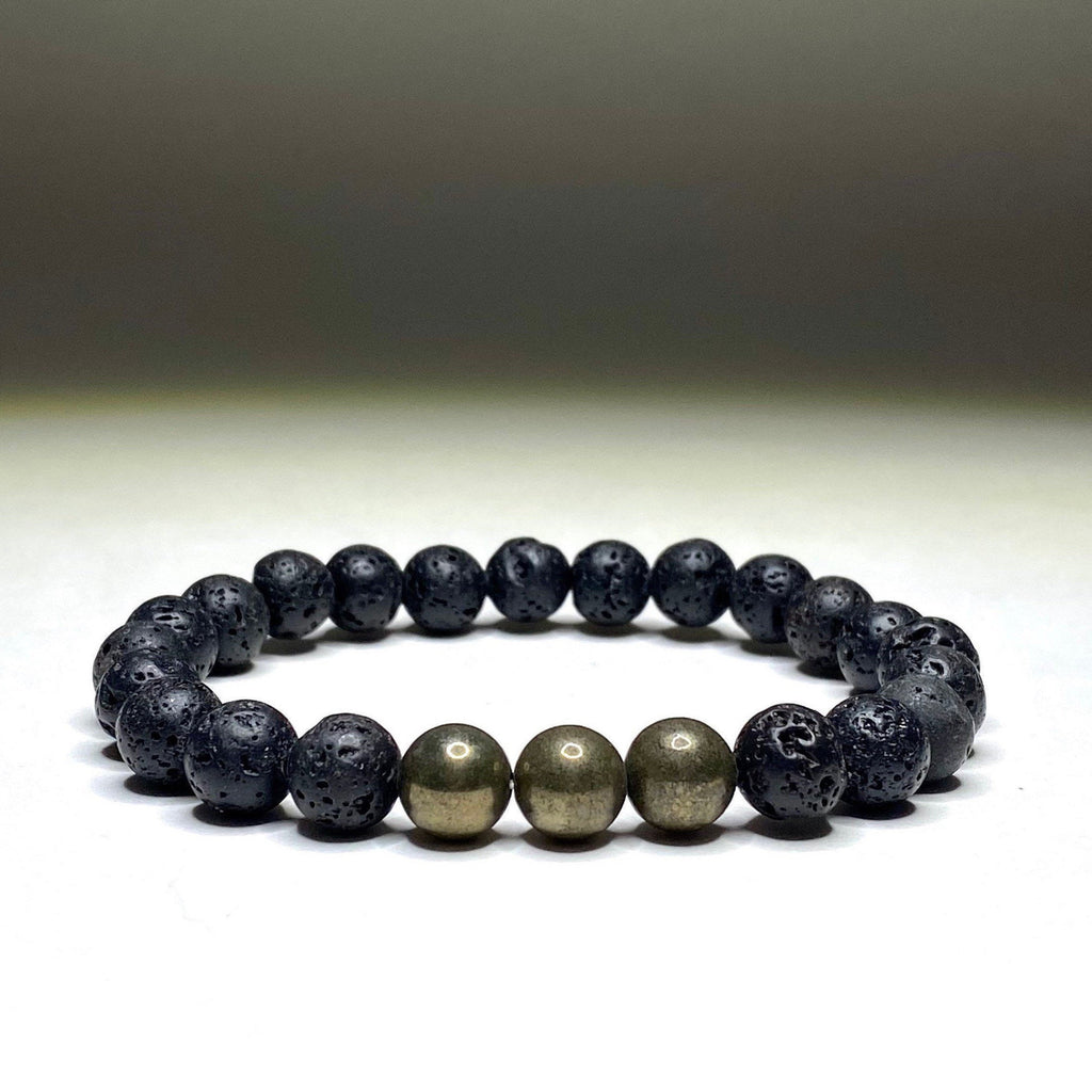 Lava Rock & Pyrite Beaded Stretch Bracelet