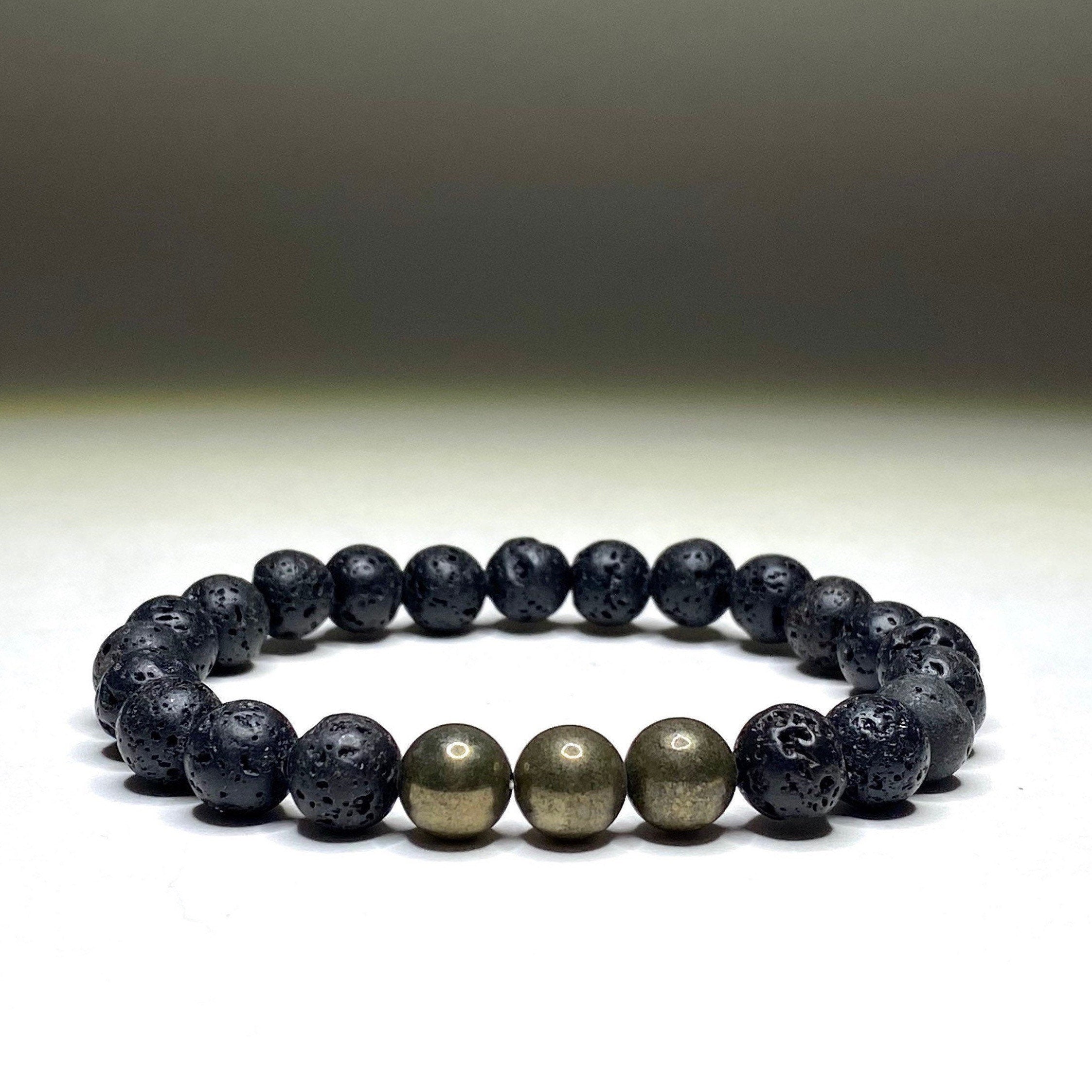 Lava Rock & Pyrite Beaded Stretch Bracelet