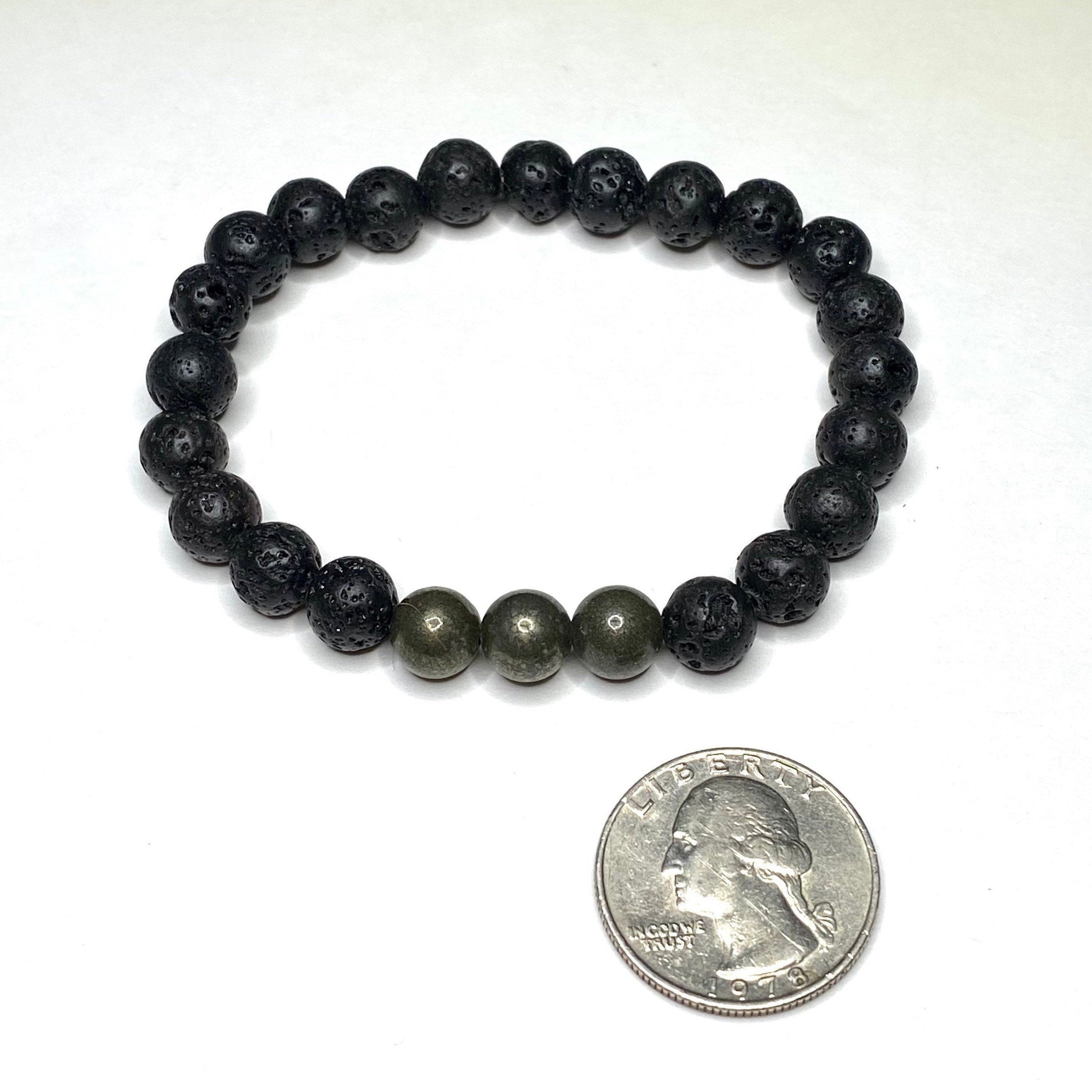 Lava Rock & Pyrite Beaded Stretch Bracelet
