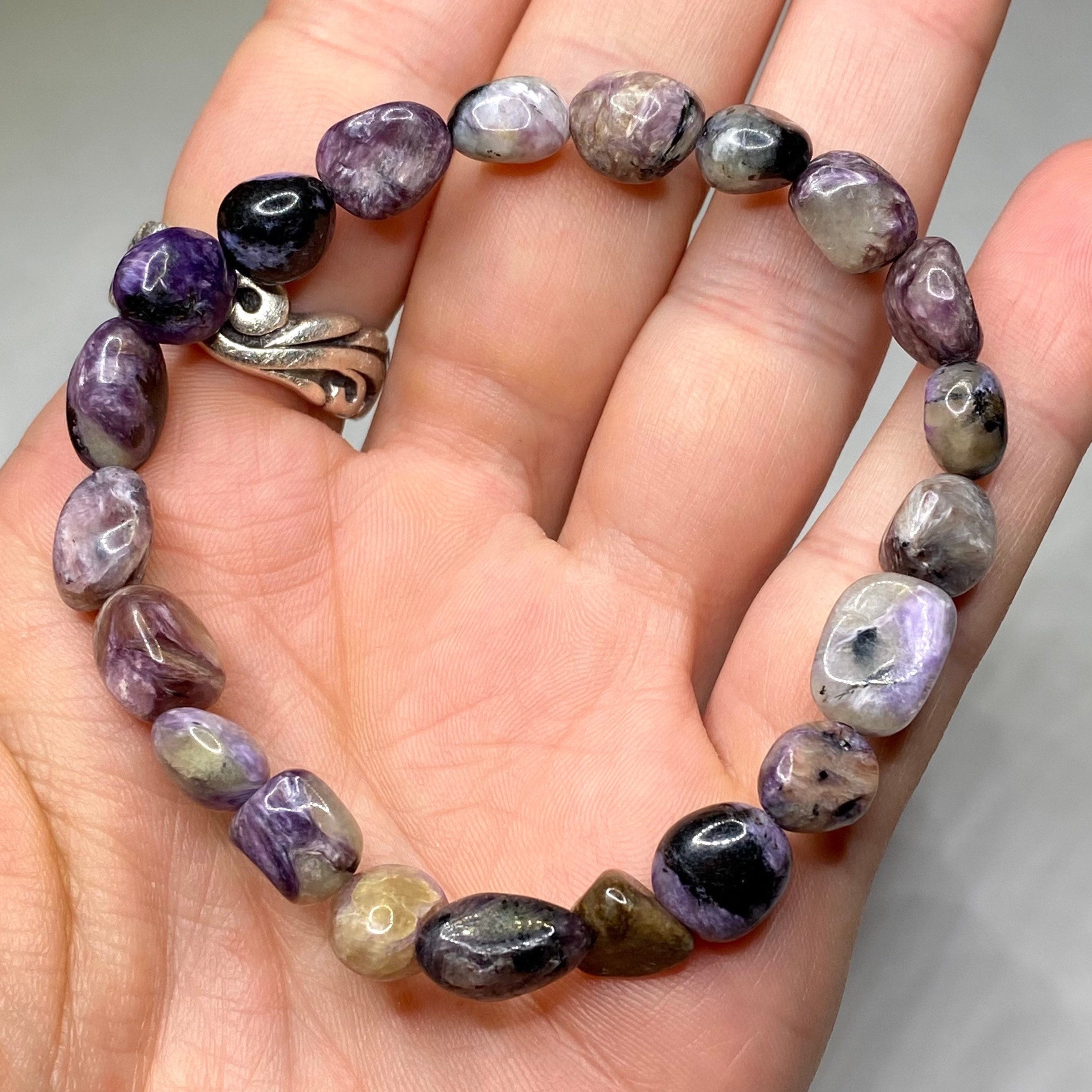 Charoite Crystal Bracelet, 6mm Gemstone Beaded Bracelet