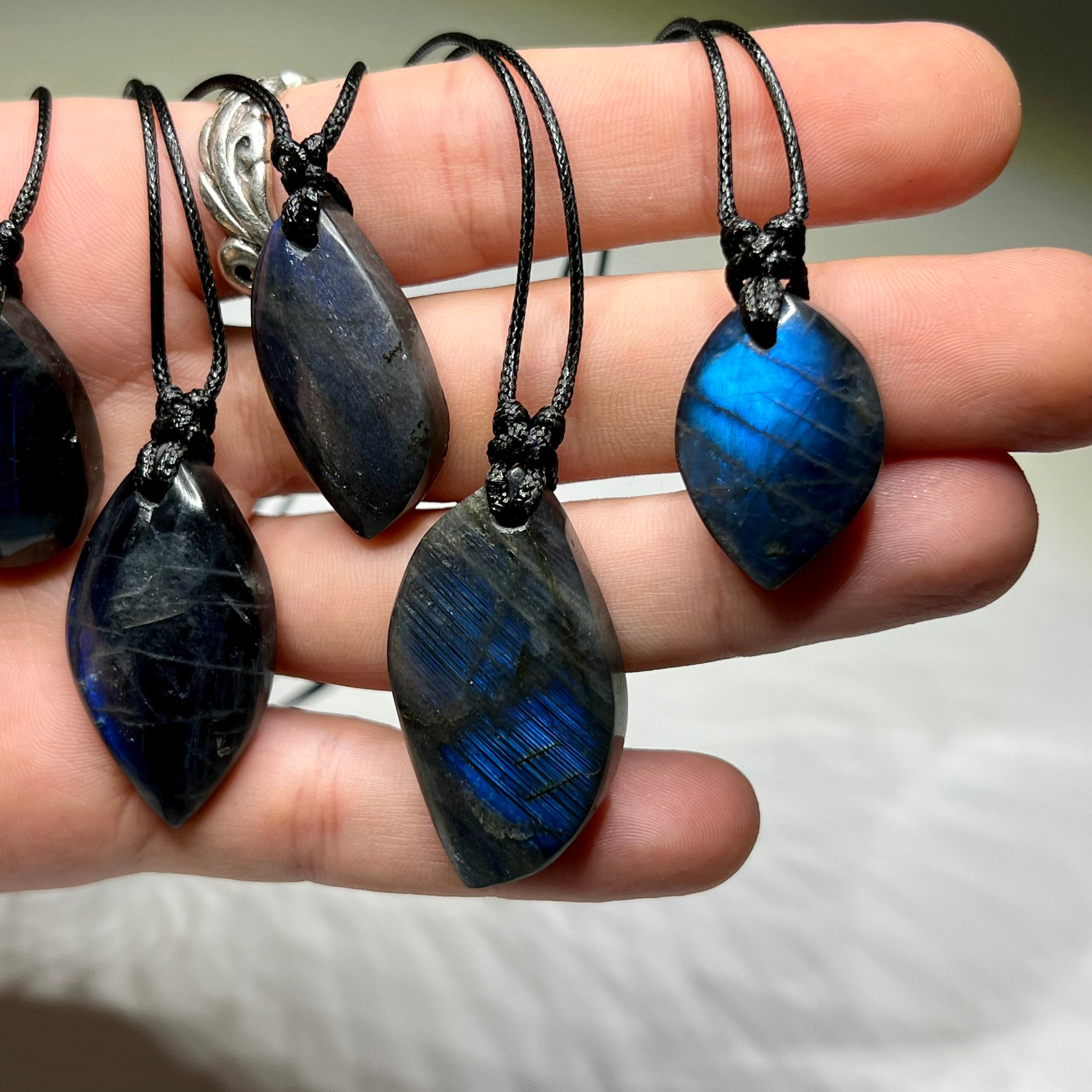 Labradorite Gemstone Pendant | Handmade Necklace on Black Cord