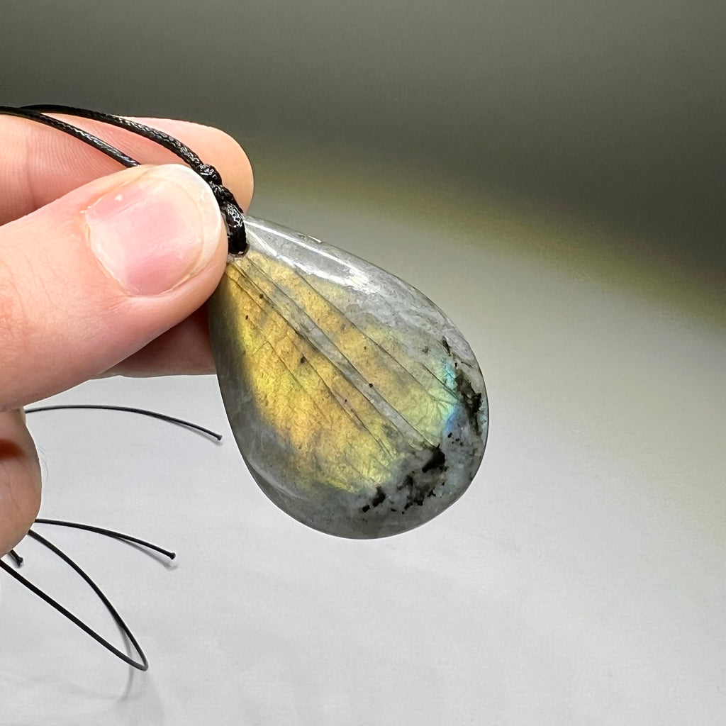 Labradorite Gemstone Pendant | Handmade Necklace on Black Cord