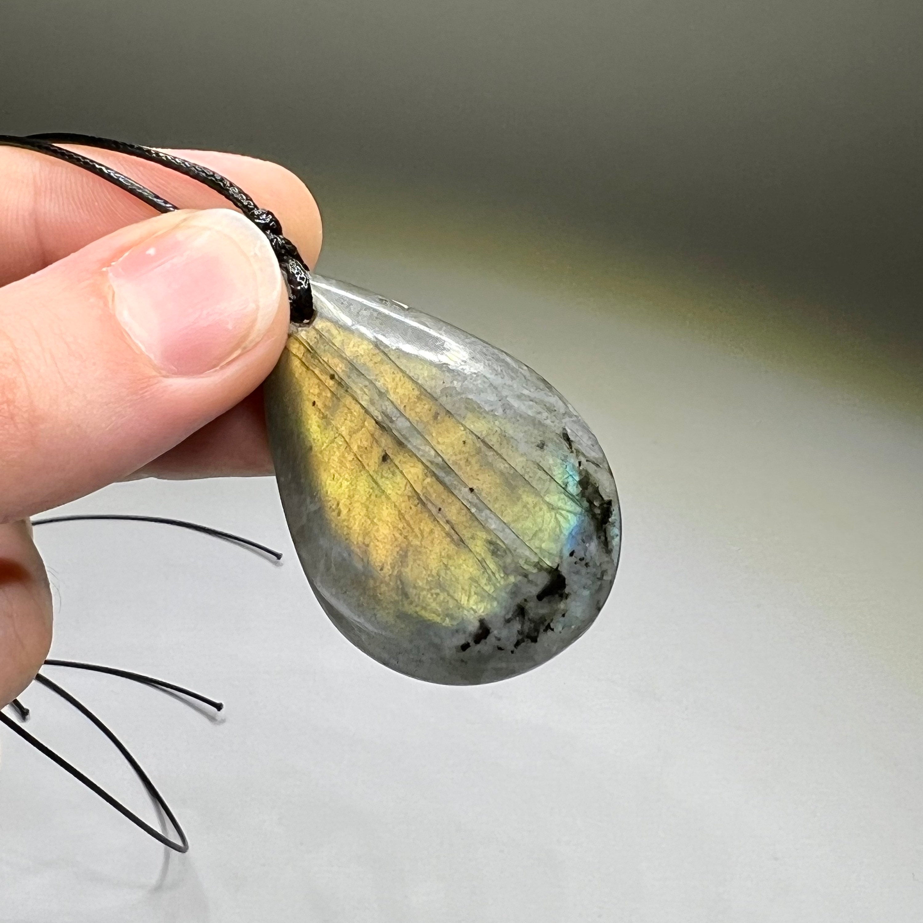 Labradorite Gemstone Pendant | Handmade Necklace on Black Cord