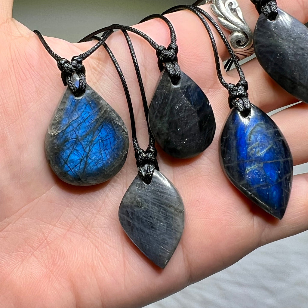 Labradorite Gemstone Pendant | Handmade Necklace on Black Cord