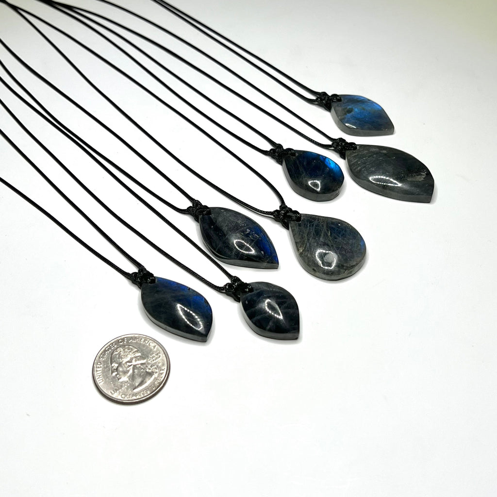 Labradorite Gemstone Pendant | Handmade Necklace on Black Cord