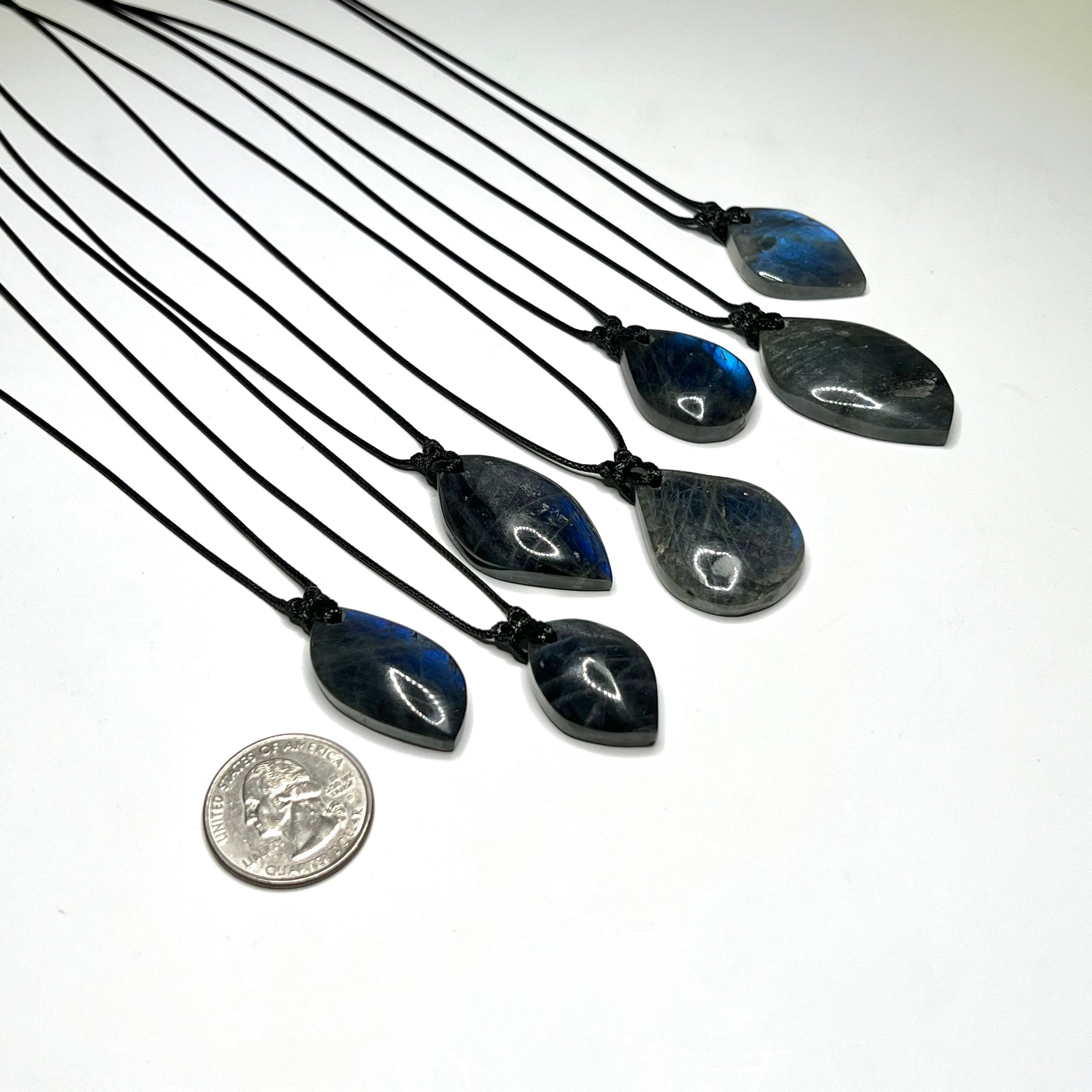Labradorite Gemstone Pendant | Handmade Necklace on Black Cord