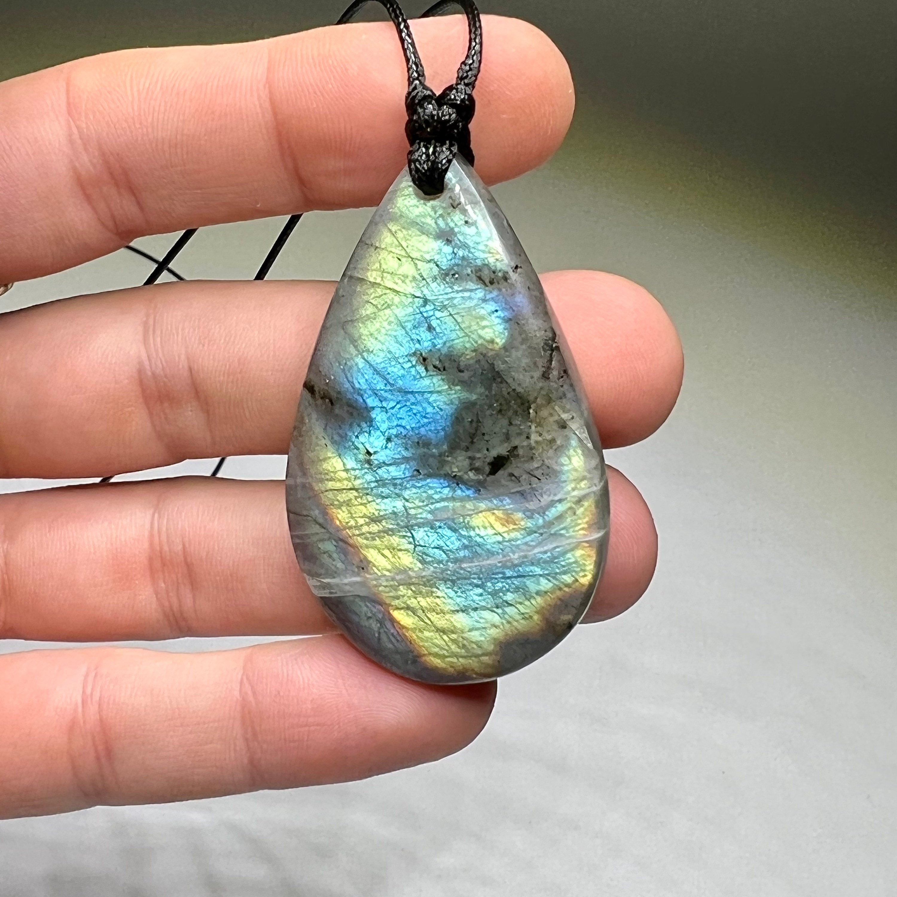 Labradorite Gemstone Pendant | Handmade Necklace on Black Cord