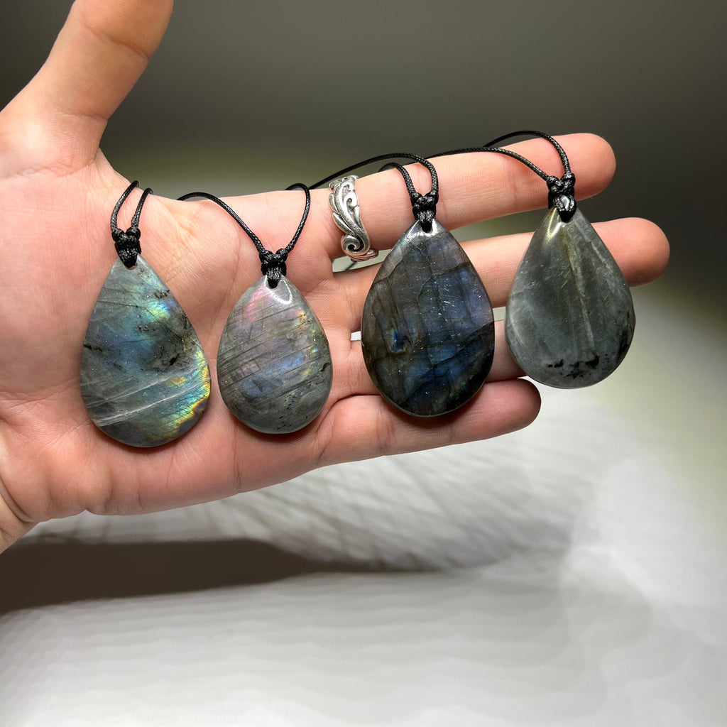 Labradorite Gemstone Pendant | Handmade Necklace on Black Cord
