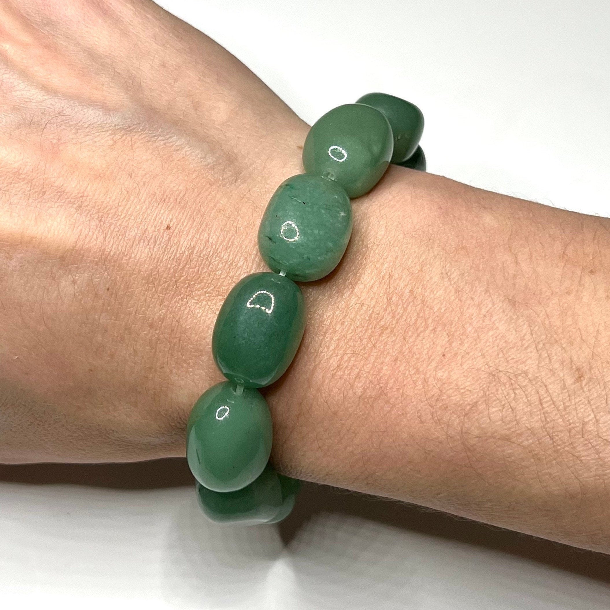 Green Aventurine Crystal Bracelet, Jelly Bean Gemstone Beaded Bracelet