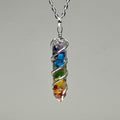 7 Chakra Stone in Orgonite Pendant Necklace - Seven Chakra Gemstone Wire Wrapped  with Chain