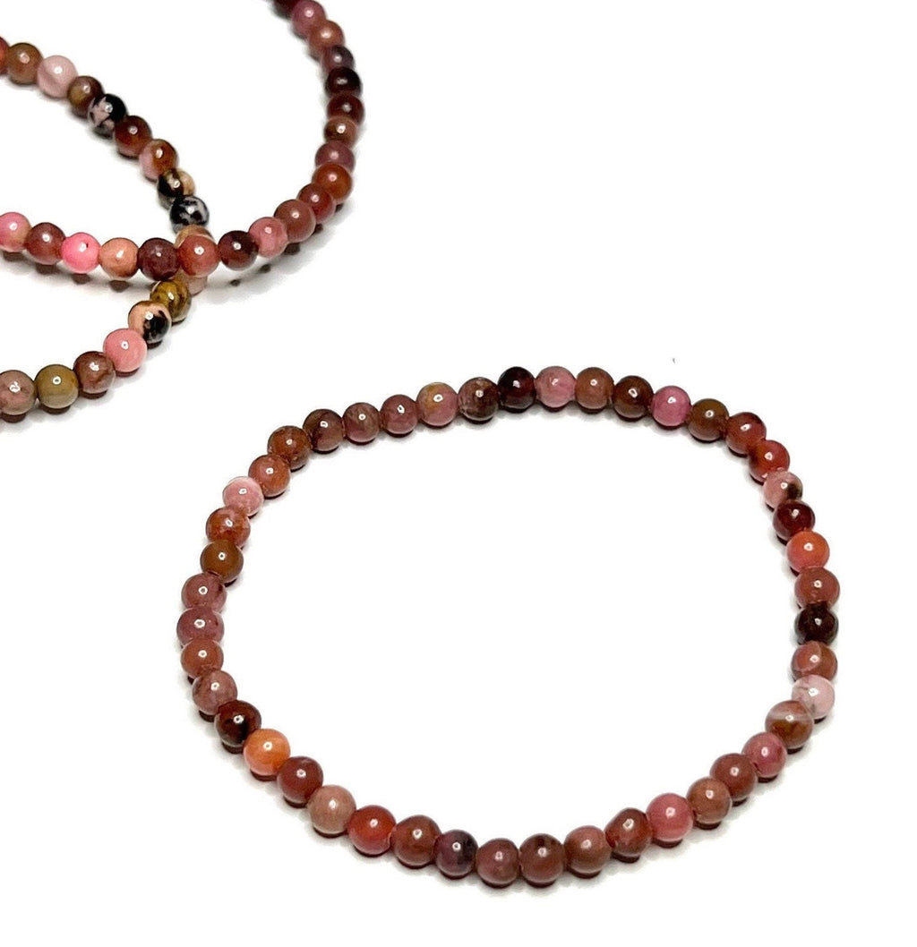 Black Vein Rhodonite Crystal Bracelet: 4mm Gemstone Beaded Bracelet