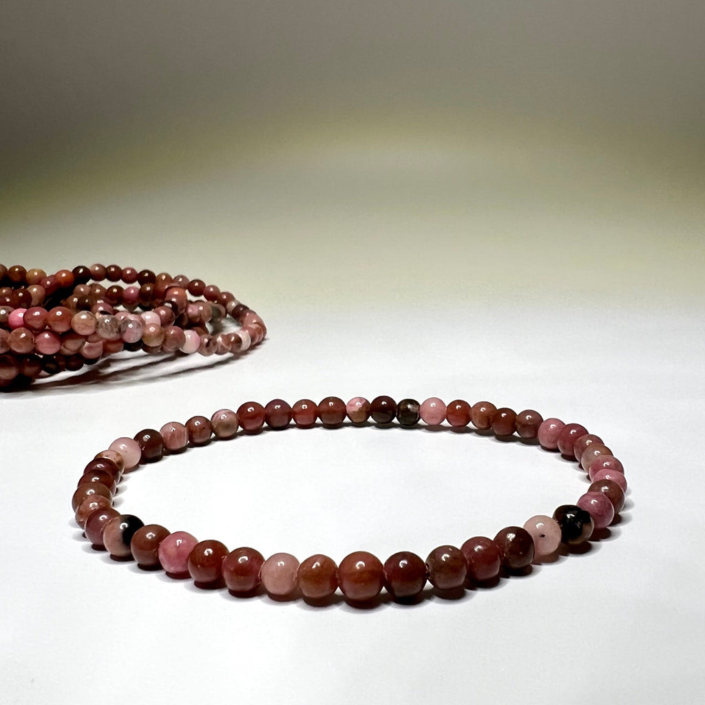 Black Vein Rhodonite Crystal Bracelet: 4mm Gemstone Beaded Bracelet