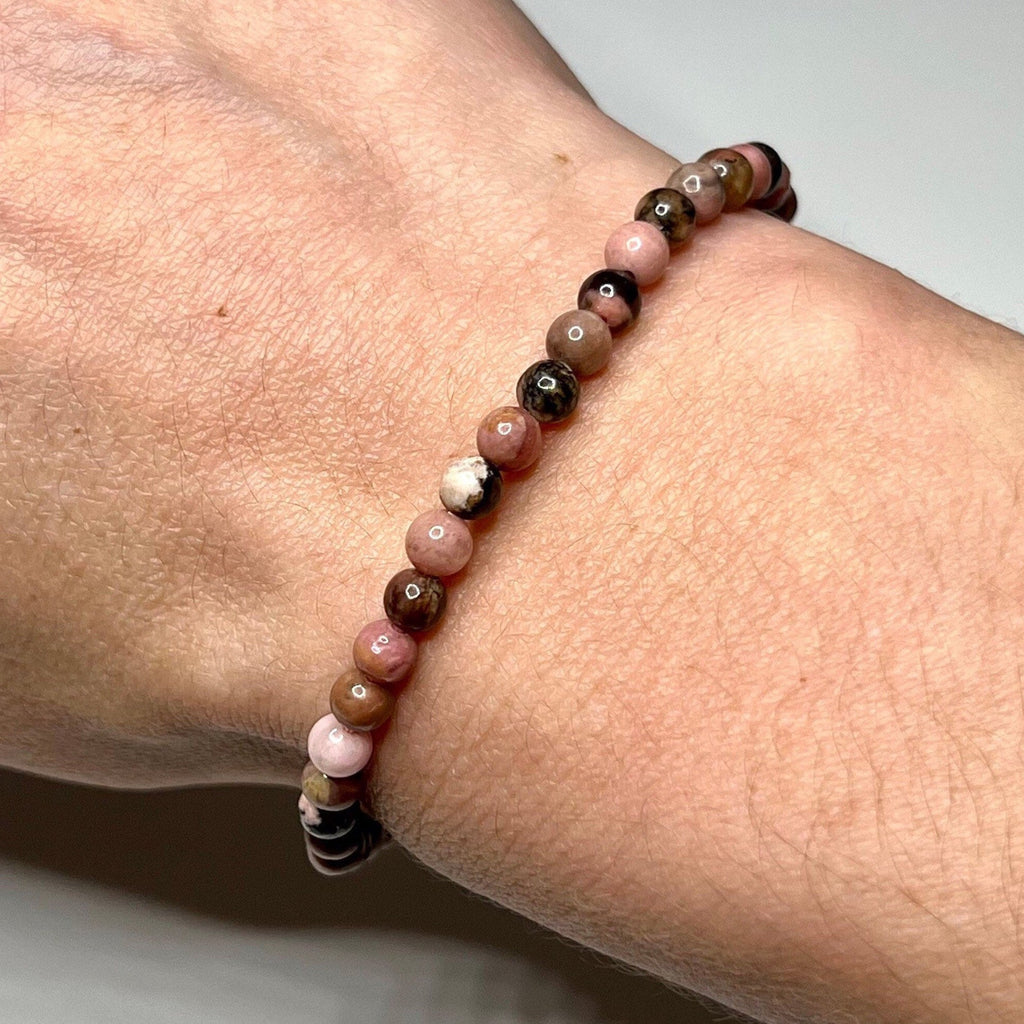 Black Vein Rhodonite Crystal Bracelet: 4mm Gemstone Beaded Bracelet