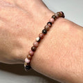 Black Vein Rhodonite Crystal Bracelet: 4mm Gemstone Beaded Bracelet