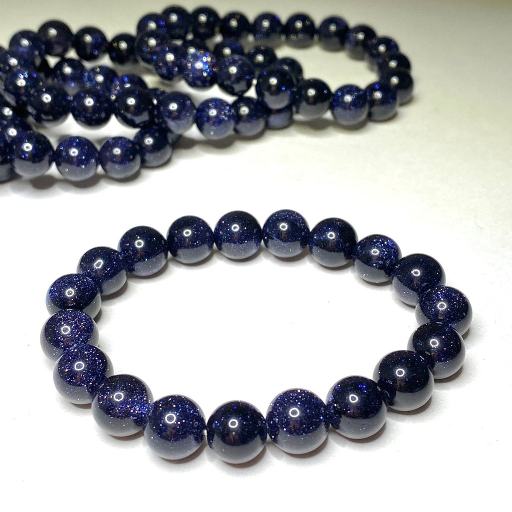 Blue Goldstone Crystal Bracelet: Handmade Gemstone Beaded Bracelet